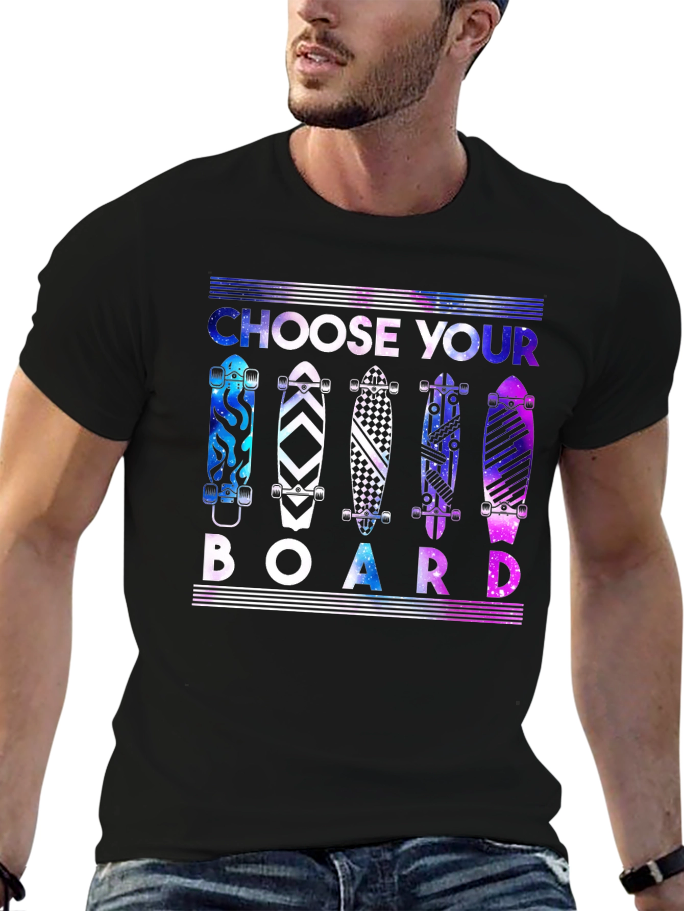 Black Choose Your Board T-Shirt - Skateboard Design view 6