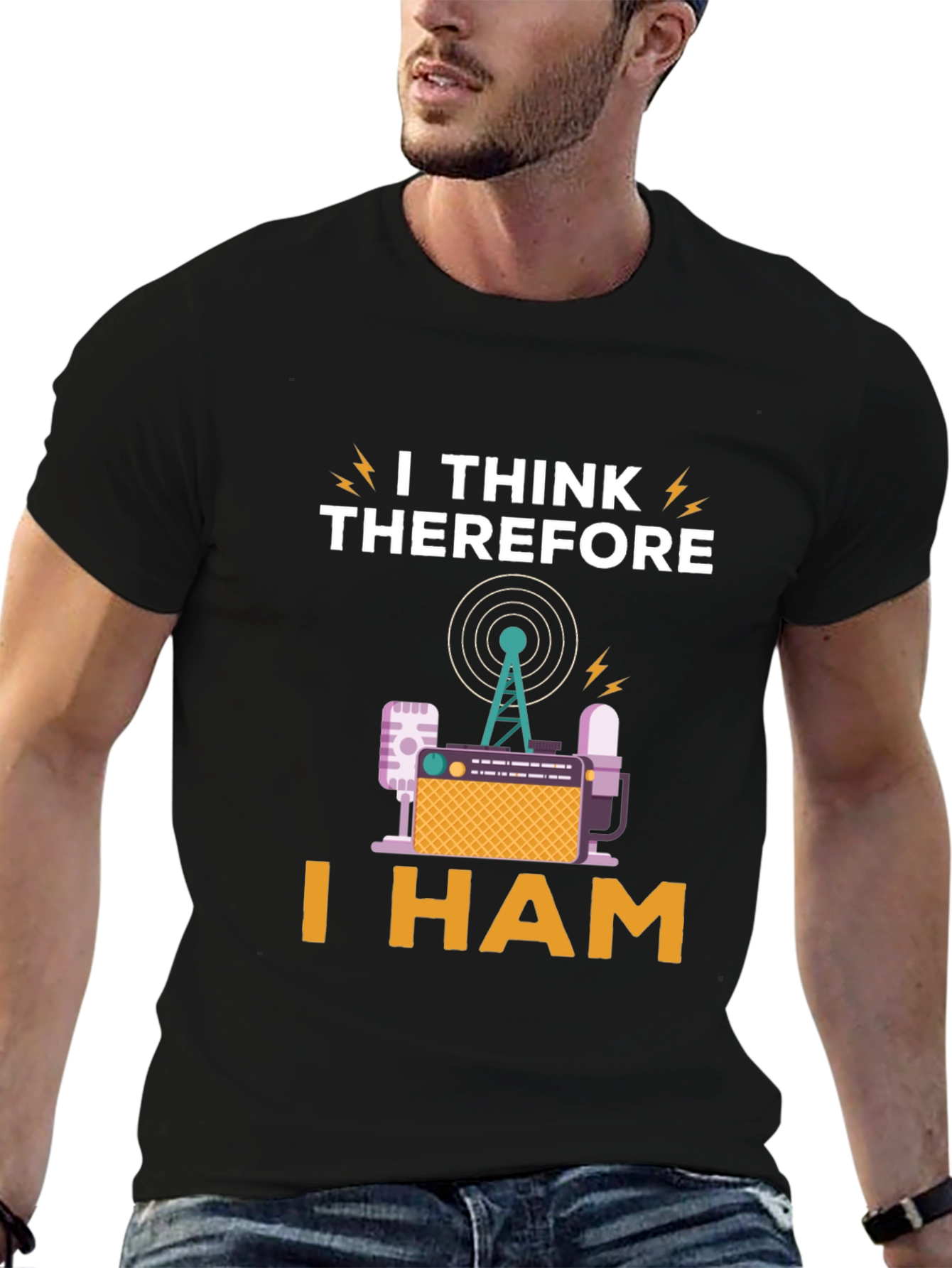 Black I Think Therefore I Ham Radio T-Shirt view 6