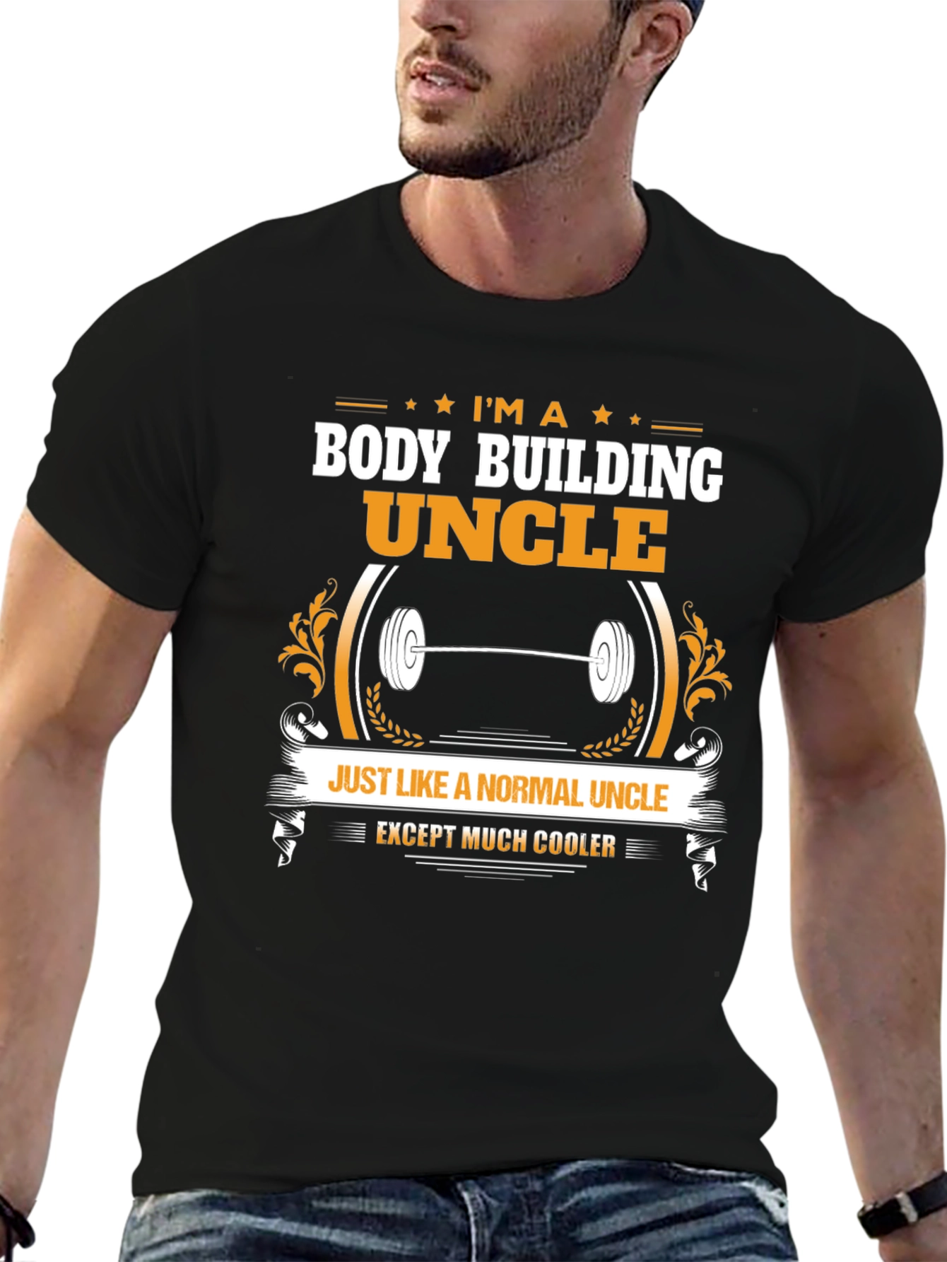 Black Body Building Uncle T-Shirt - Cooler Than Normal! view 6