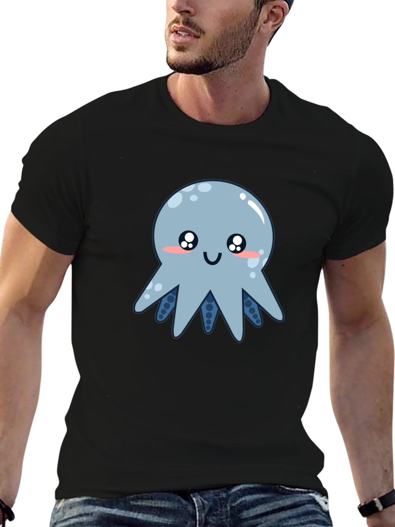 Black Cute Octopus Graphic T-Shirt - Black view 6
