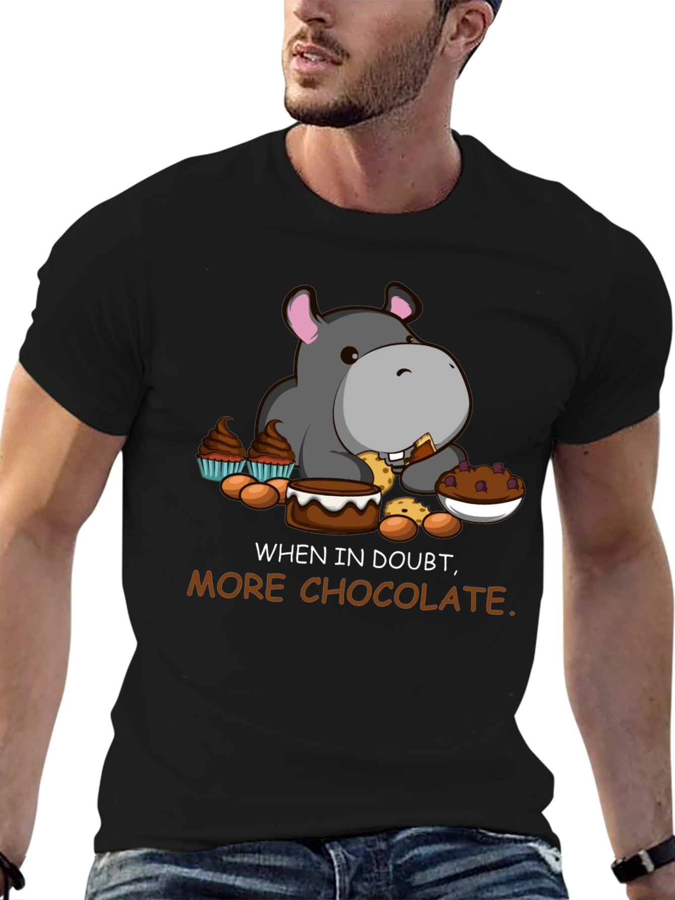 Black Chocolate Hippo T-Shirt - Funny Cartoon Tee view 6