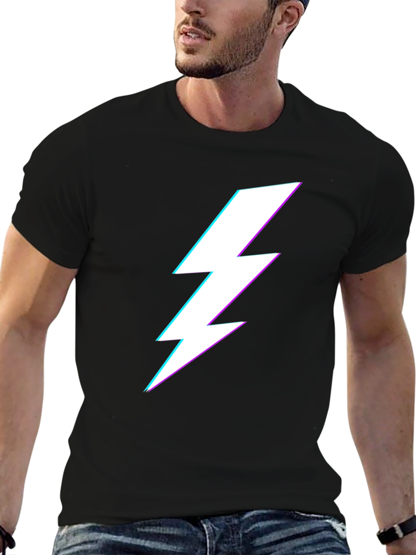 Black Black T-Shirt with Lightning Bolt Graphic view 6
