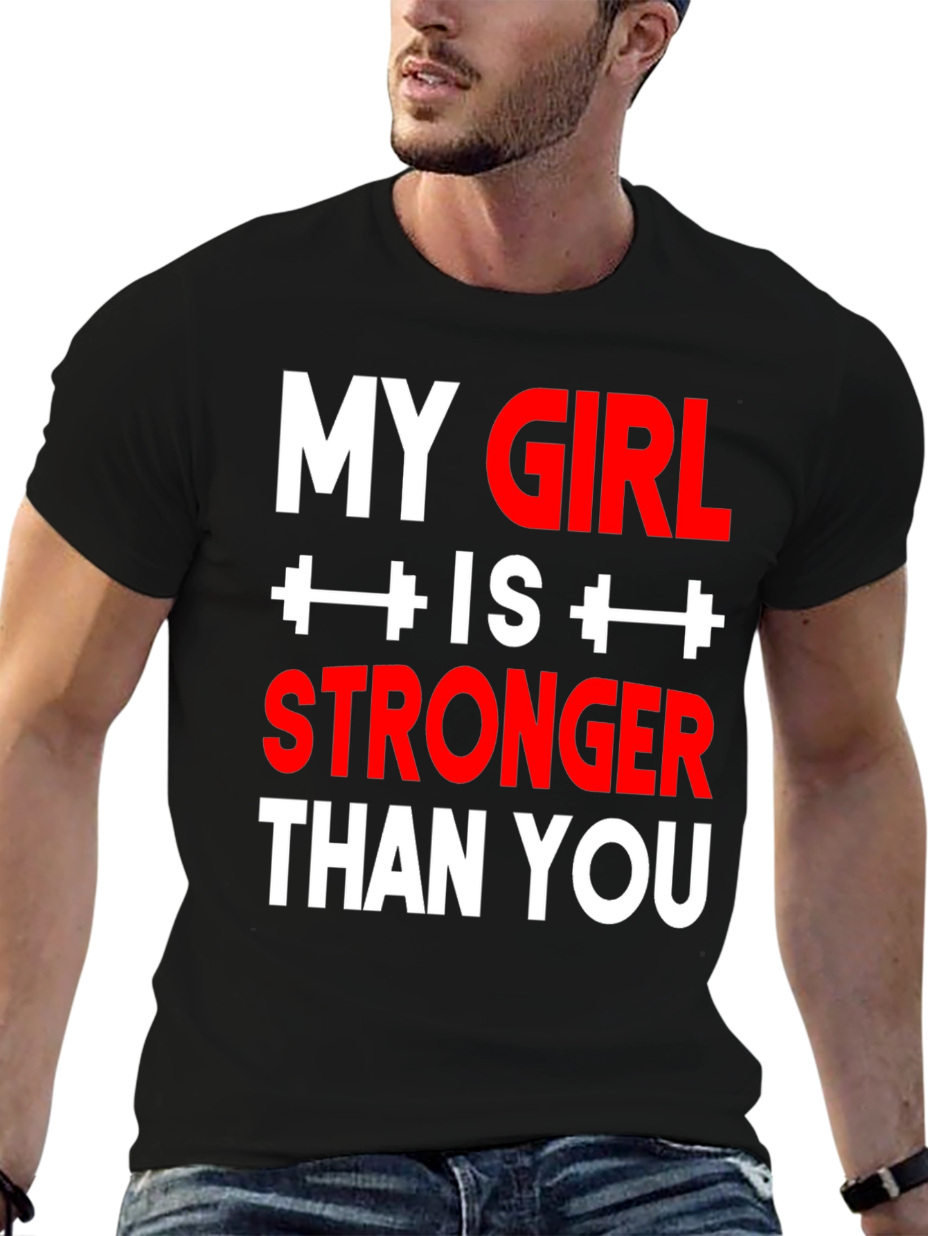 Black My Girl is Stronger Than You - Funny Gym T-Shirt view 6