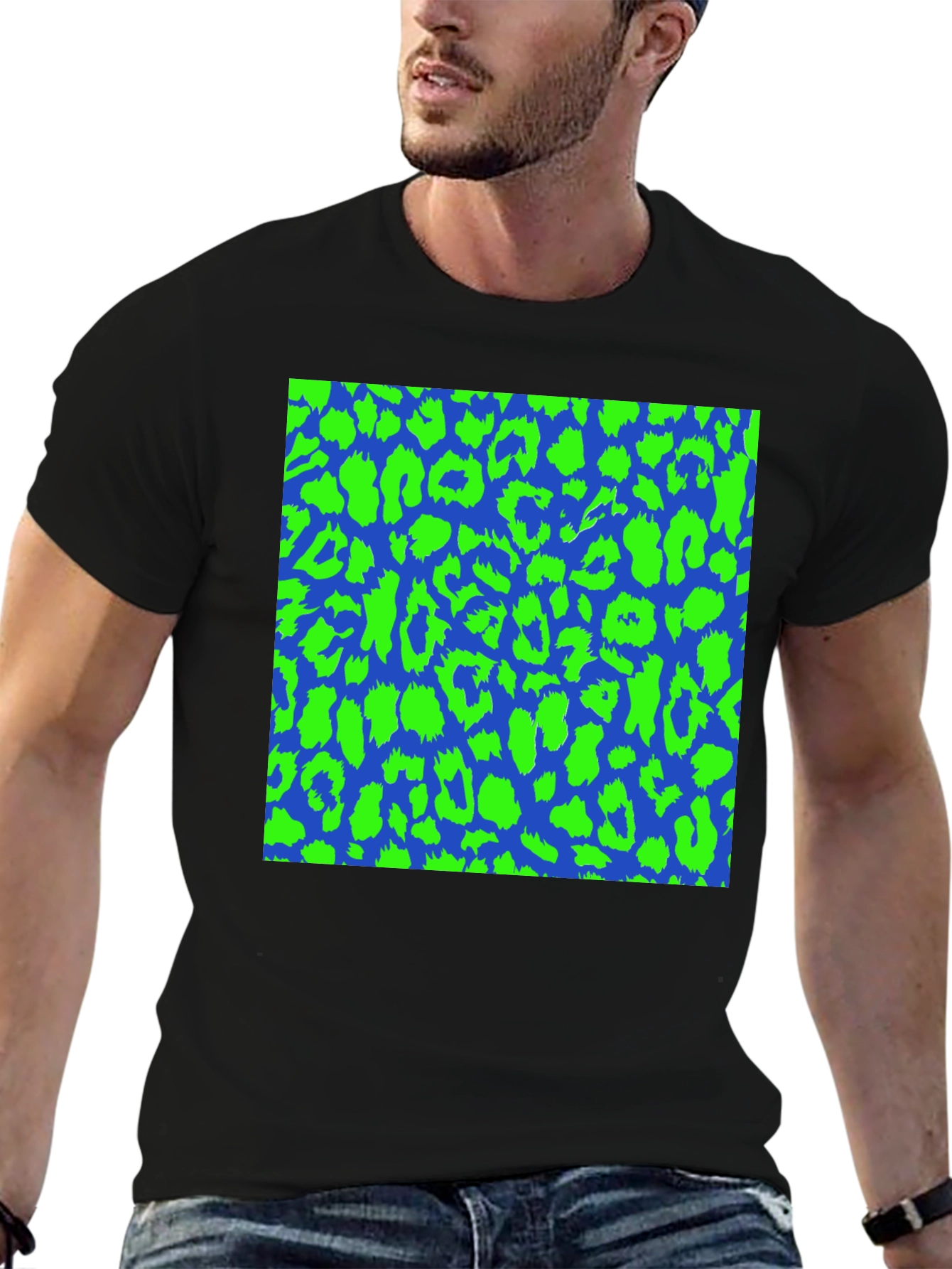 Black Blue & Green Leopard Print Tee - Bold Style view 6