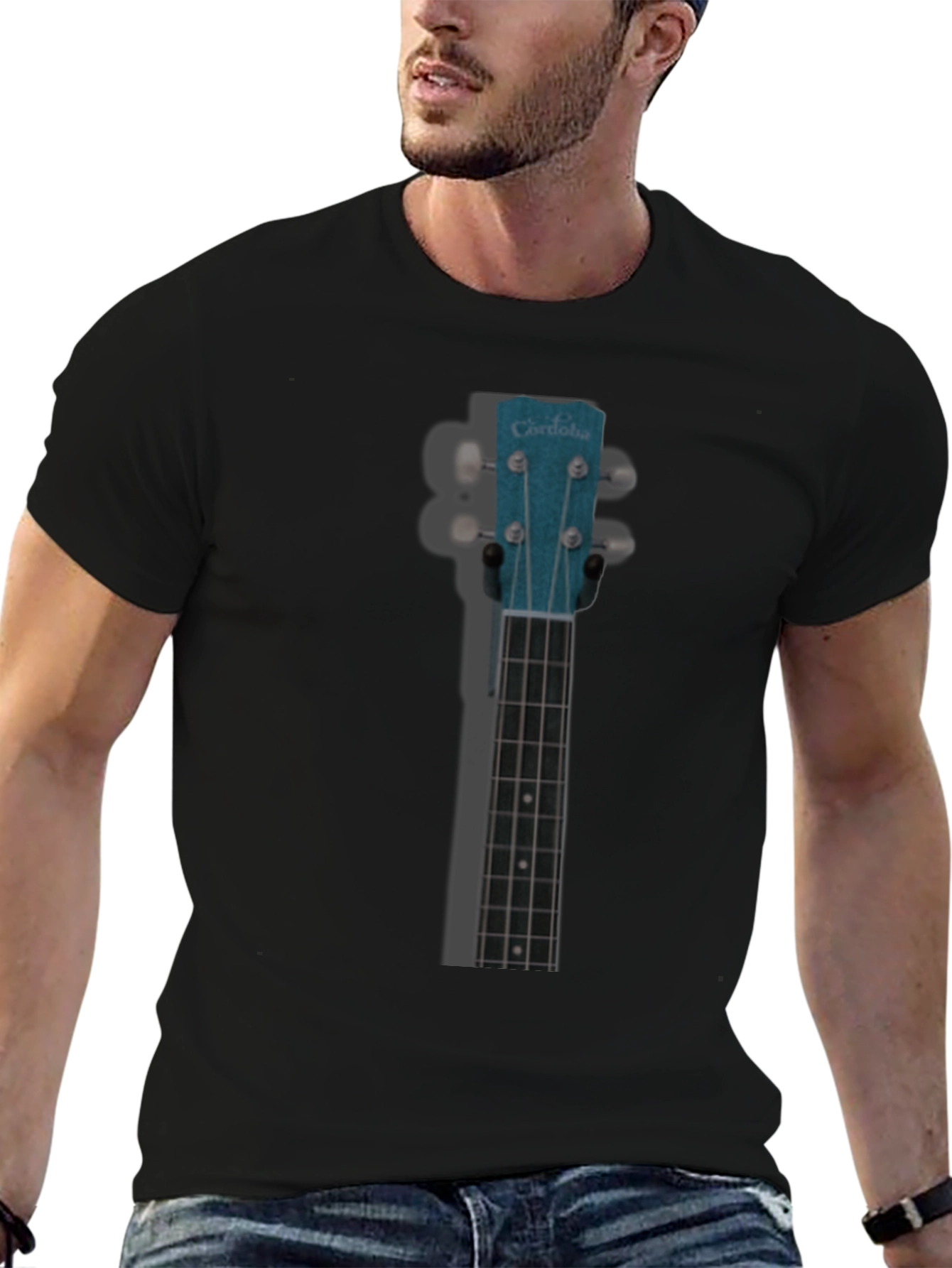 Black Ukulele Headstock Graphic T-Shirt view 6