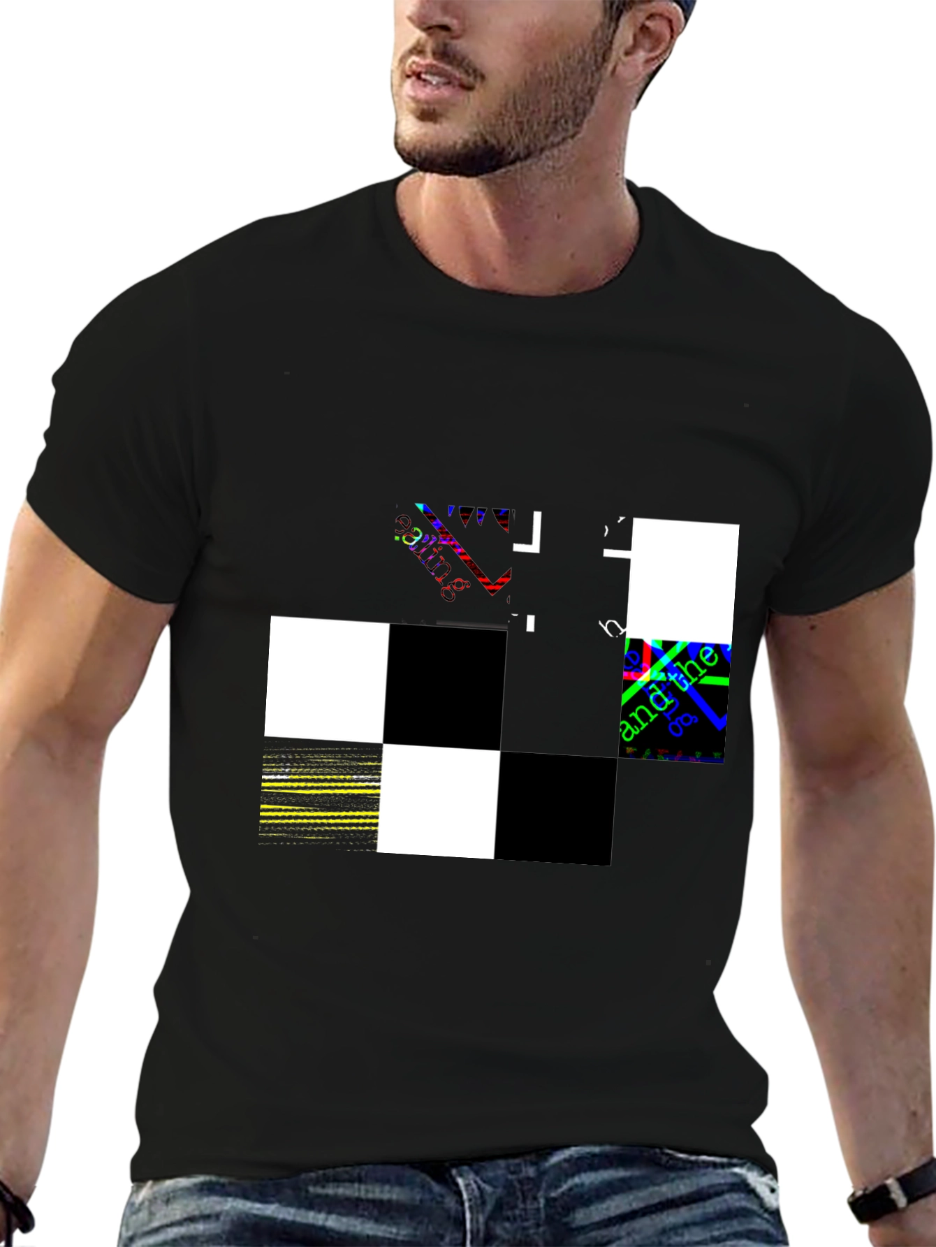 Black Abstract Checkerboard Graphic Black T-Shirt view 6