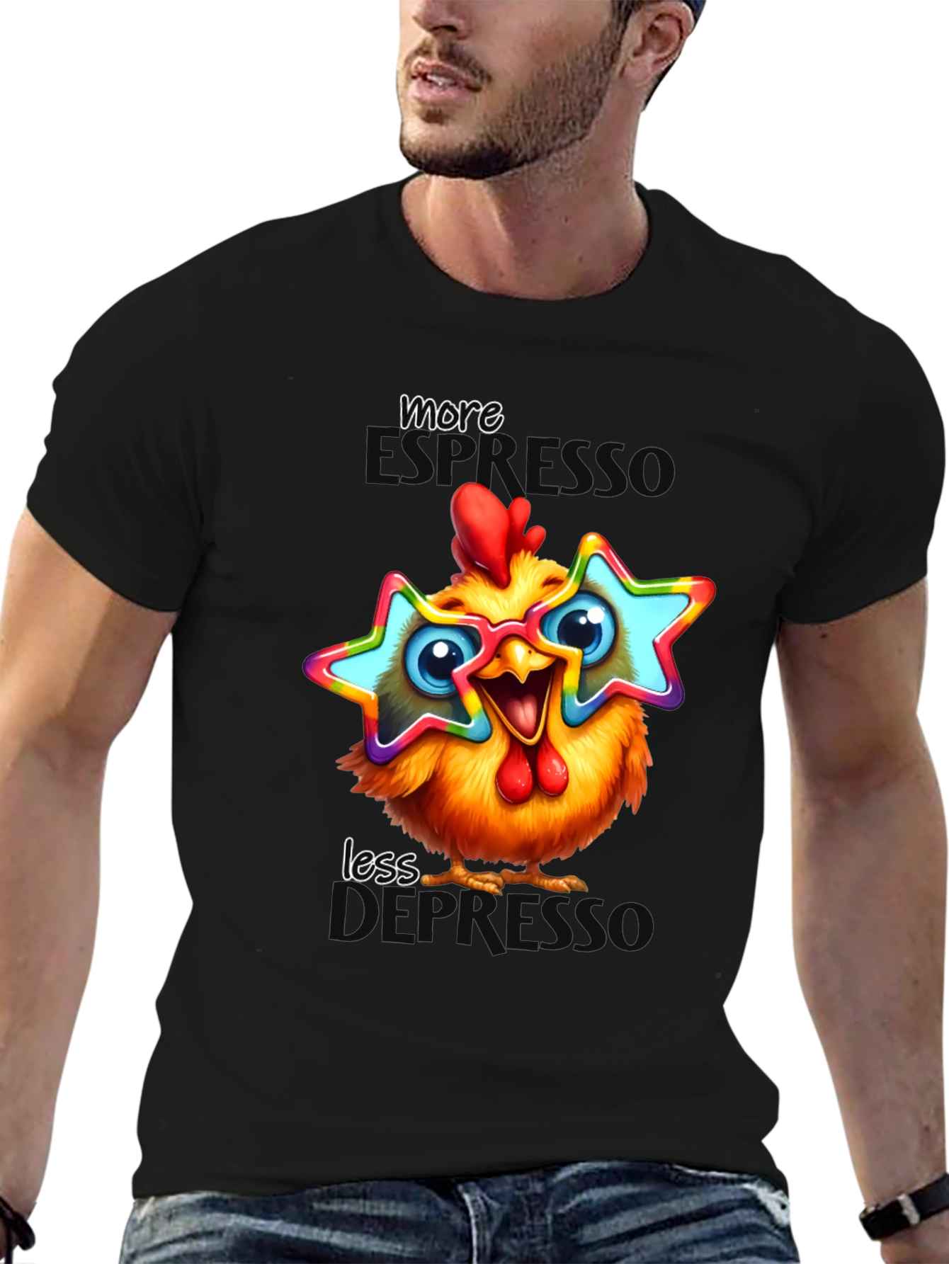 Black Funny Chicken T-Shirt with Star Glasses view 6