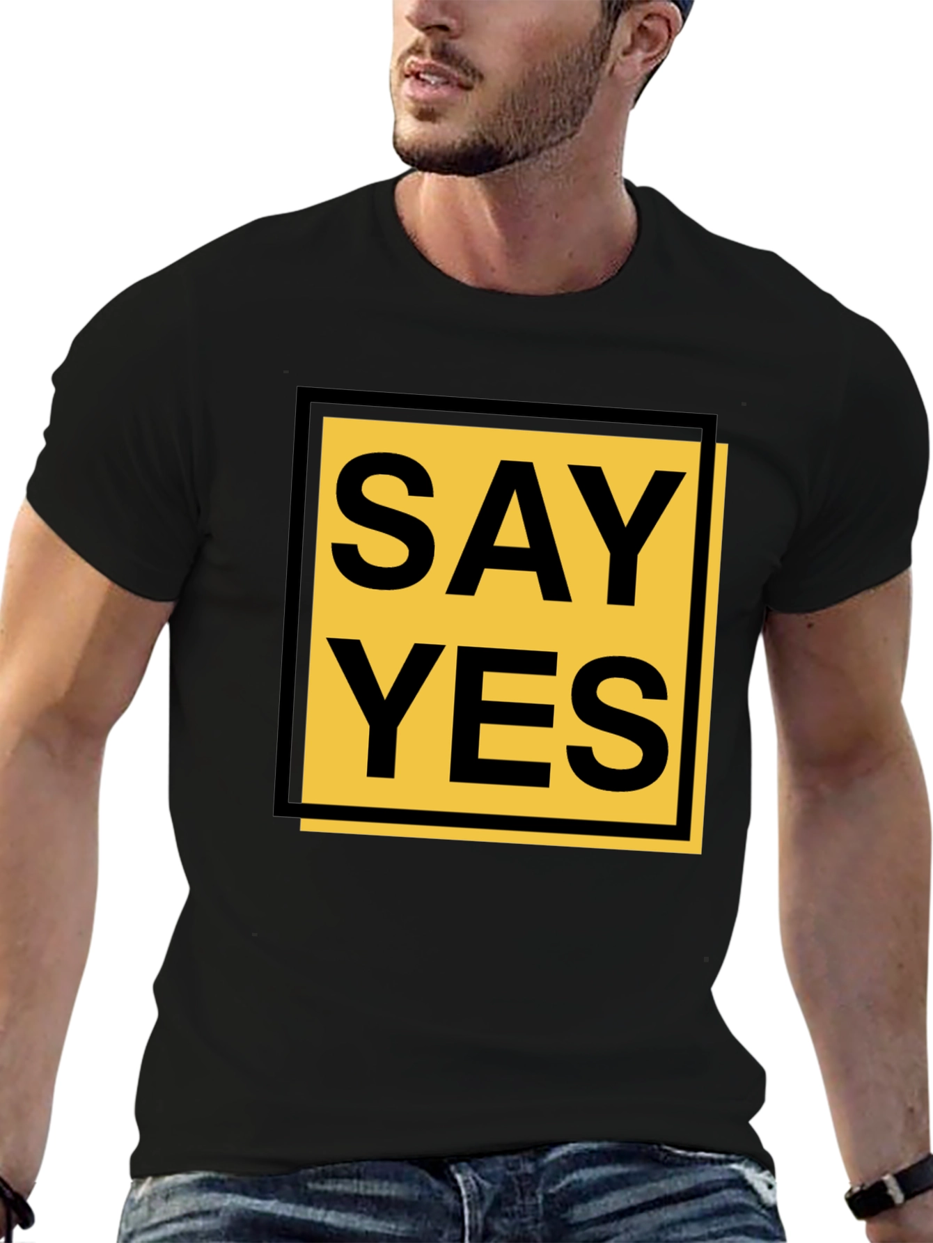 Black Say Yes Graphic Tee - Bold Statement Shirt view 6
