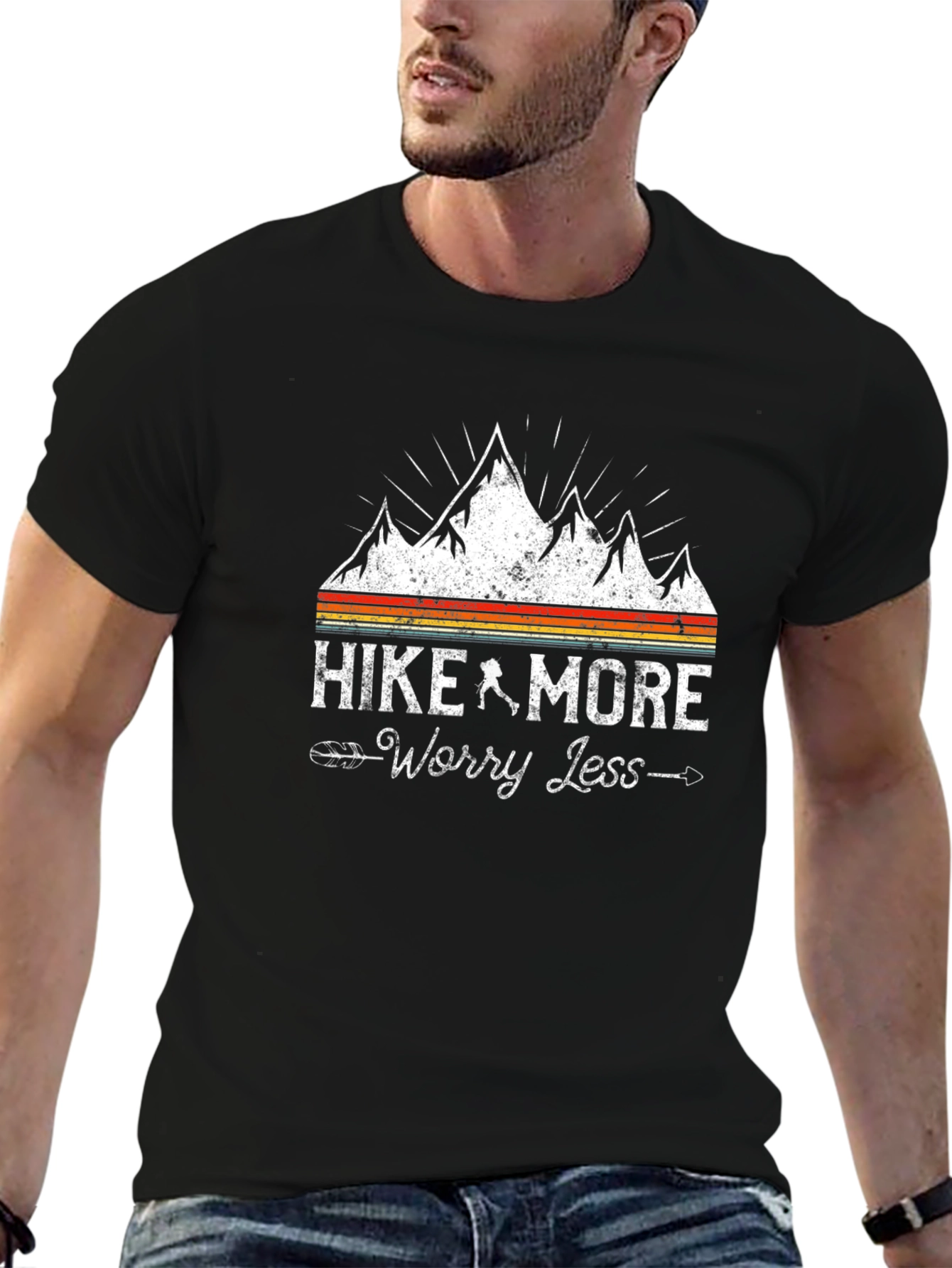Black Hike More Worry Less T-Shirt - Adventure Tee view 6