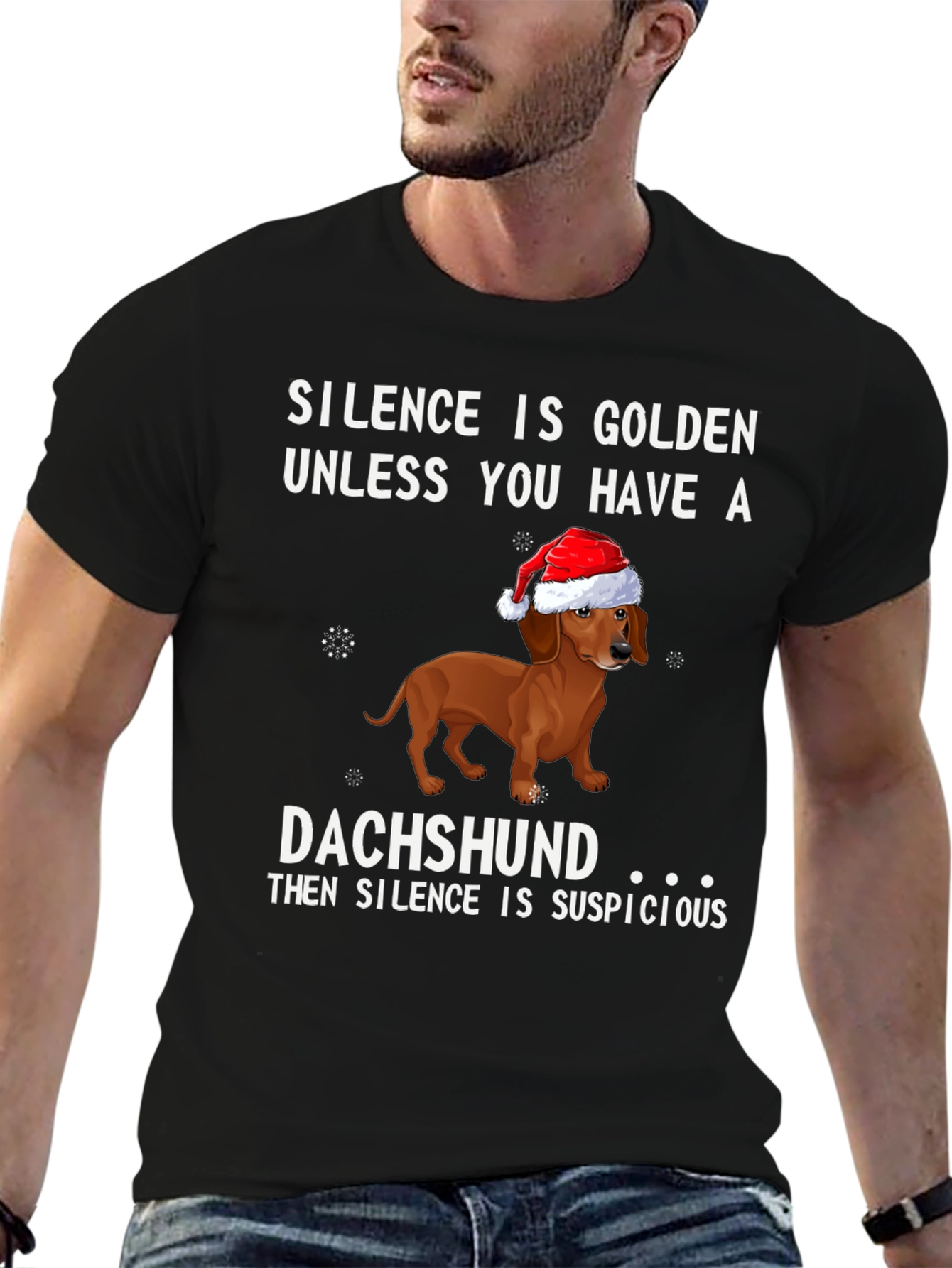 Black Dachshund Christmas T-Shirt - Silence is Suspicious! view 6