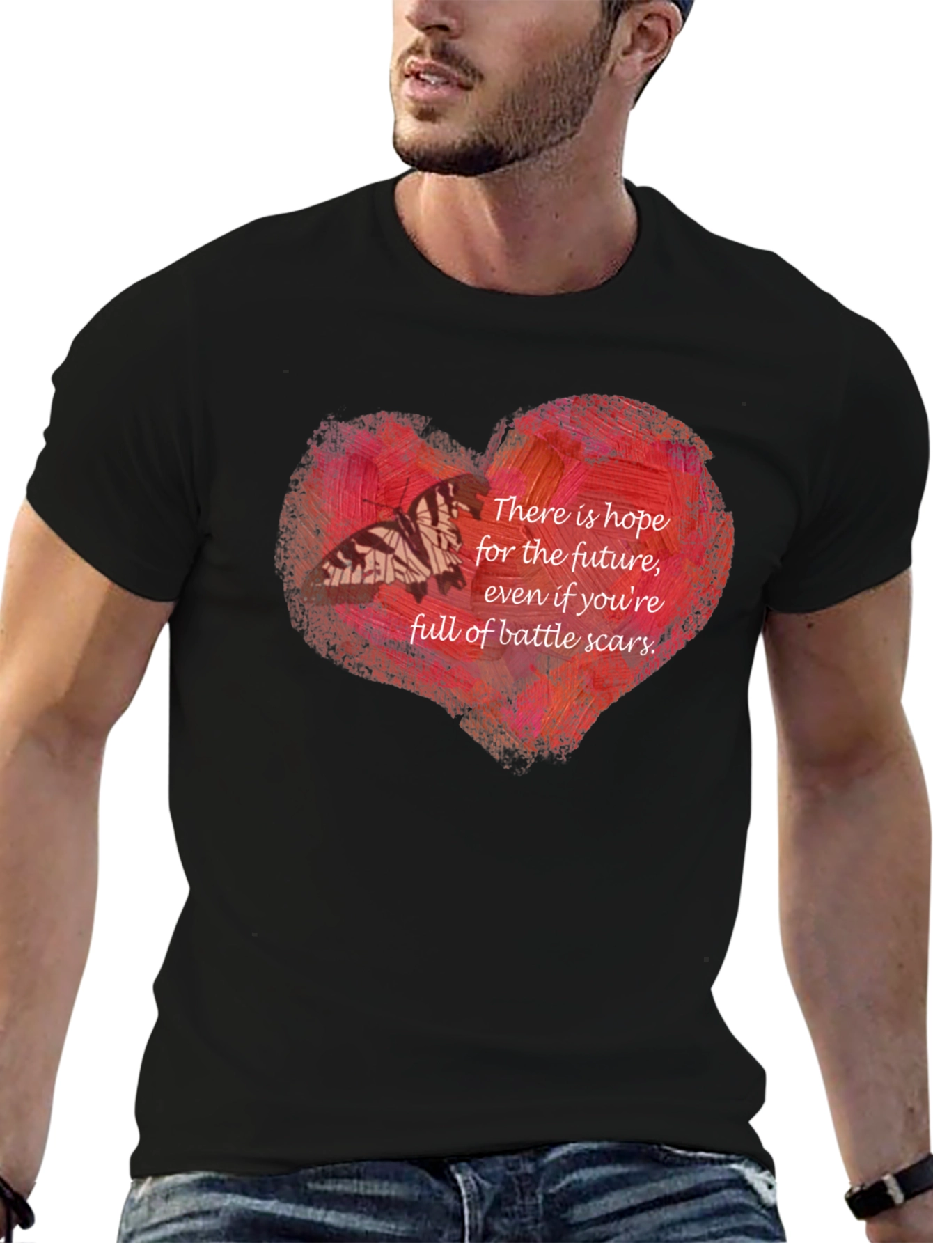 Black Hopeful Heart Battle Scars T-Shirt view 6