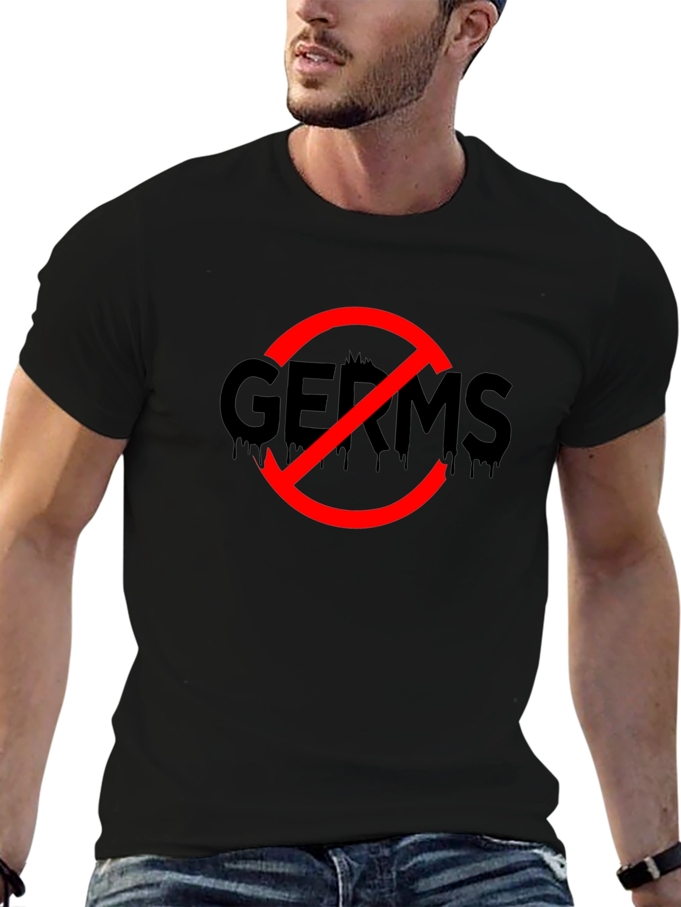 Black No Germs Black T-Shirt Novelty Funny Slogan Top view 6