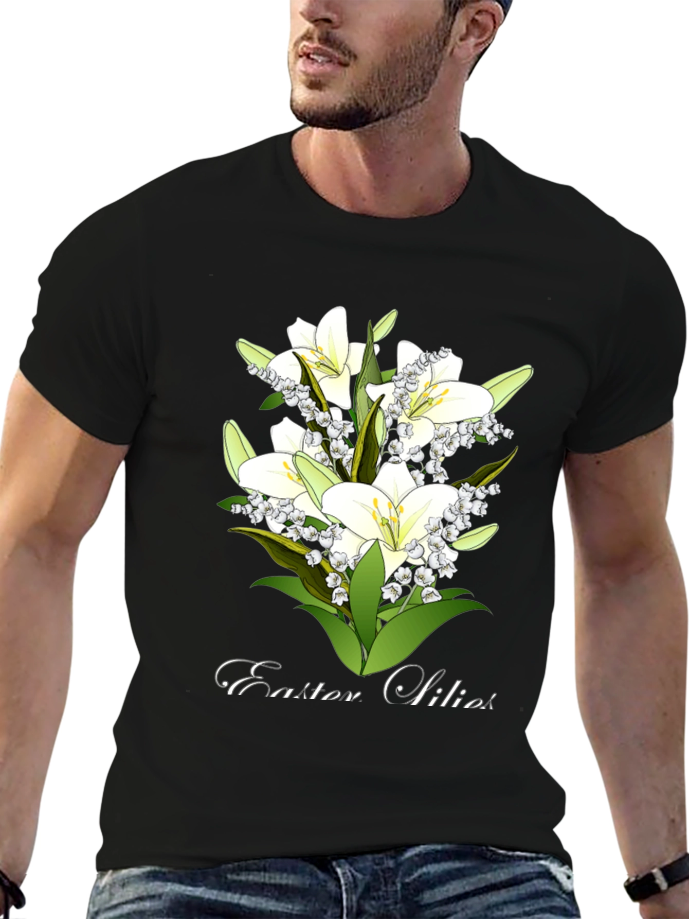 Black Easter Lilies T-Shirt - Floral Spring Design view 6