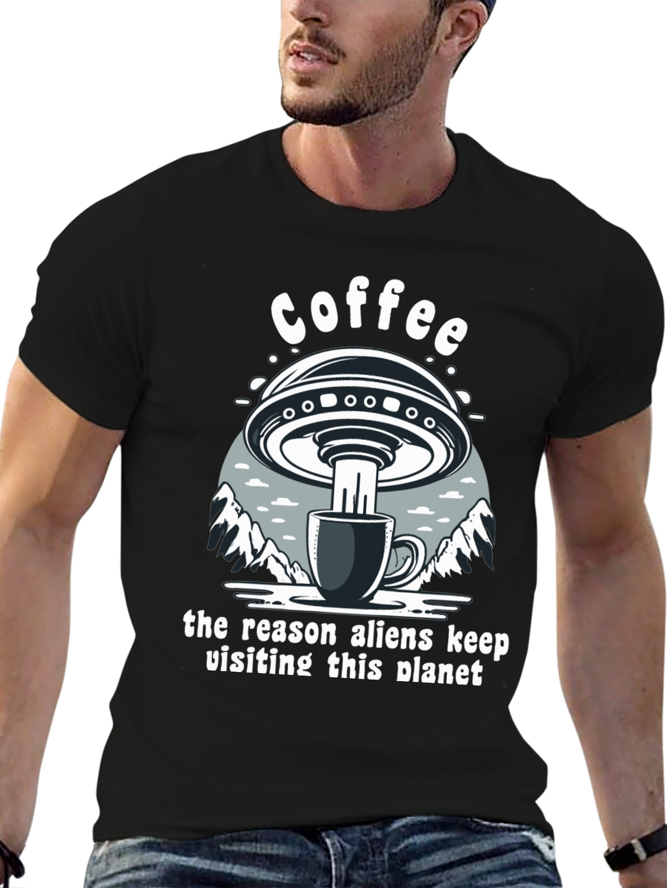 Black Coffee Alien Abduction T-Shirt view 6