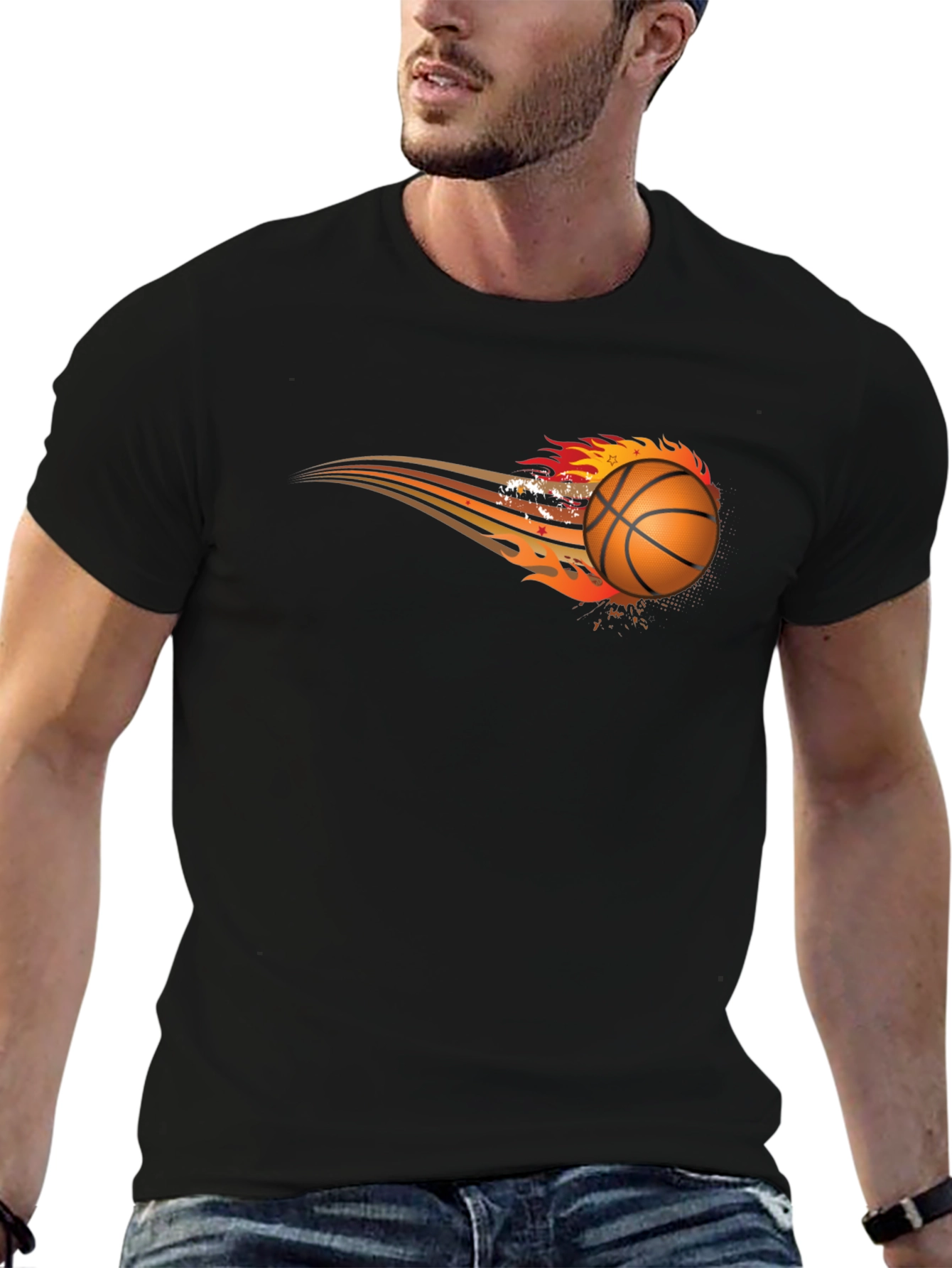 Black Flaming Basketball Graphic Tee - Black view 6