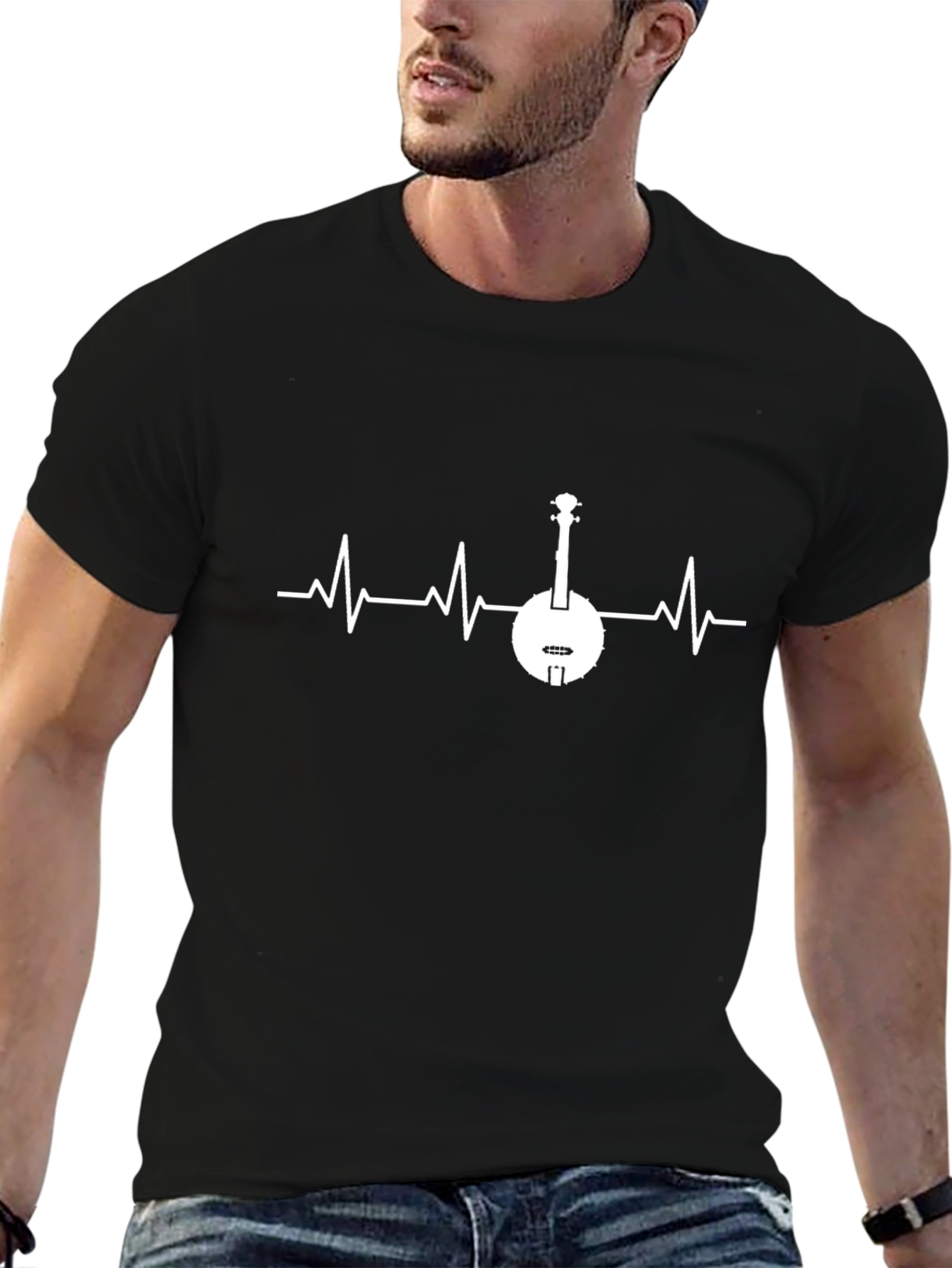 Black Banjo Heartbeat T-Shirt - Music Lover Tee view 6