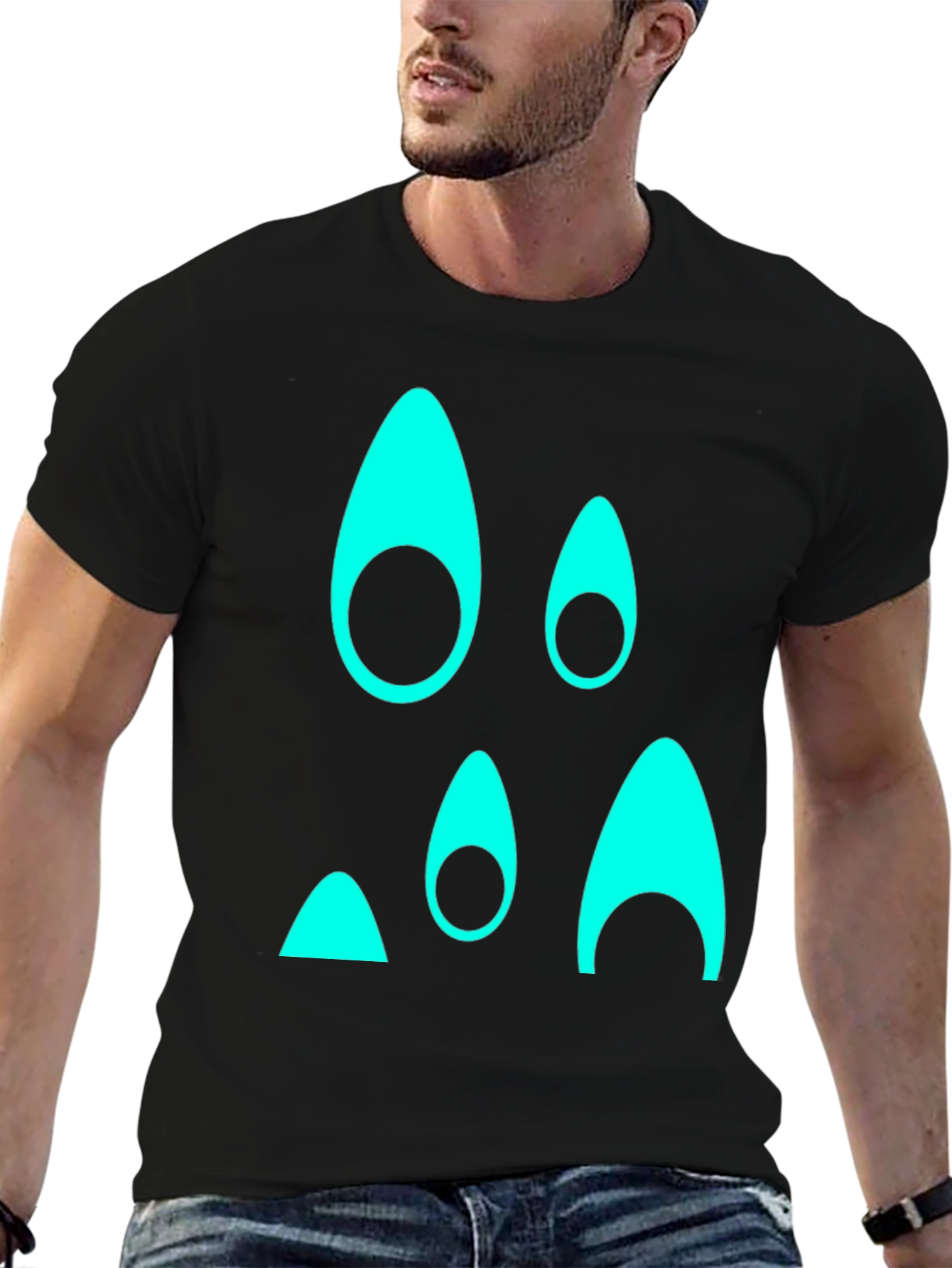 Black Funky Teal Graphic Black T-Shirt view 6