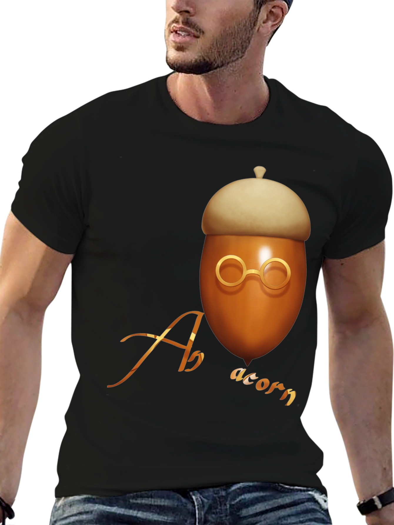 Black Acorn Graphic T-Shirt - Unique Design view 6