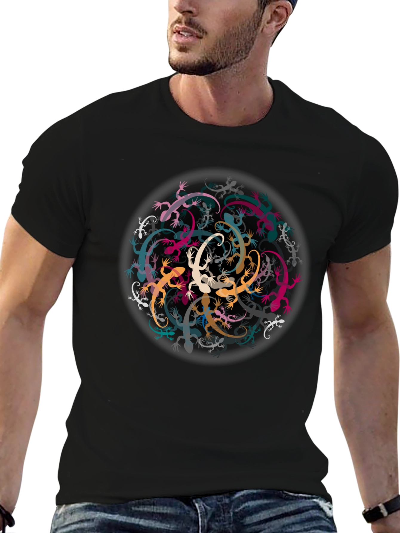 Black Lizard Mandala Black Tee - Unique Graphic T-Shirt view 6