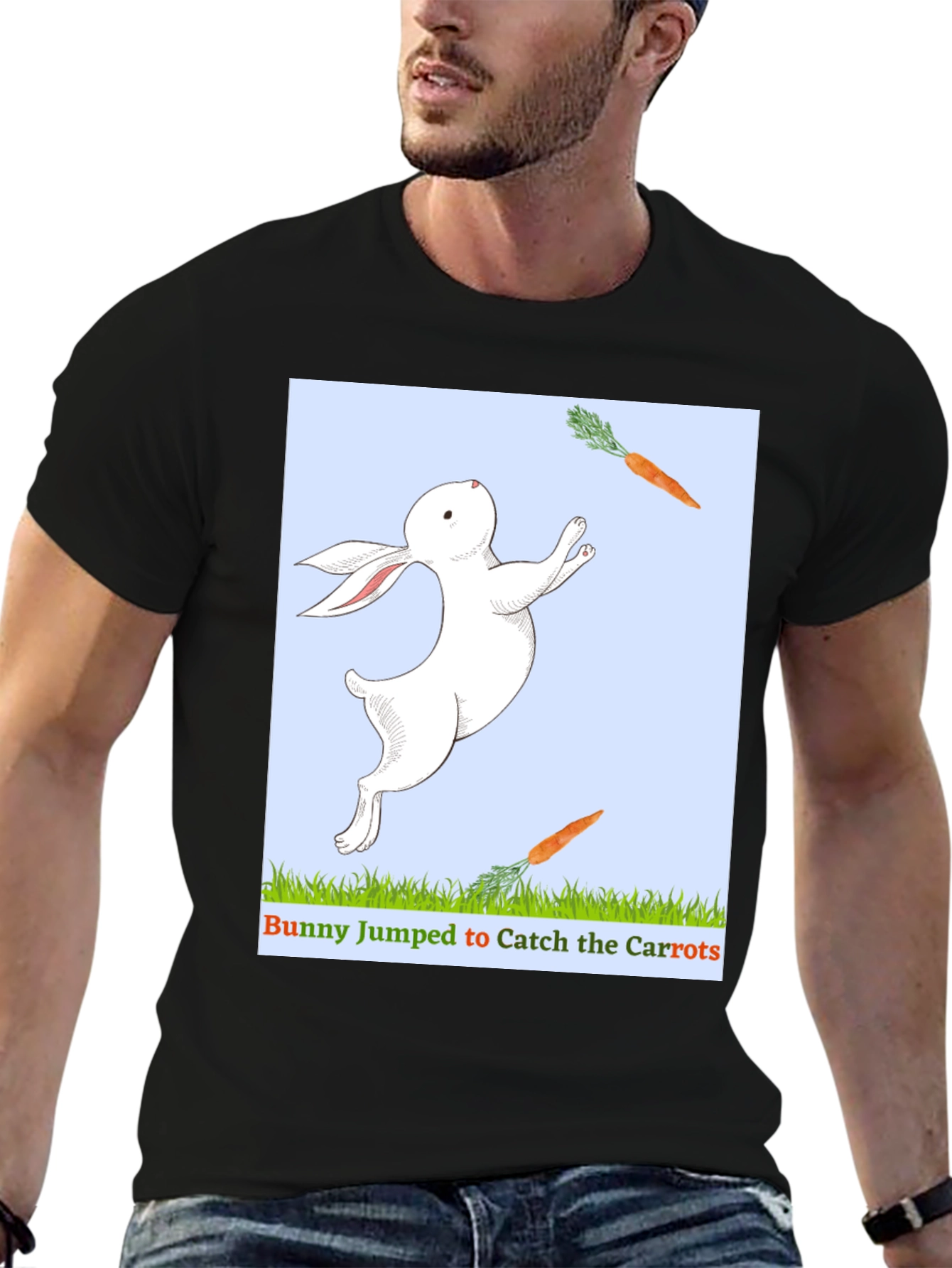 Black Bunny Catching Carrots T-Shirt view 6