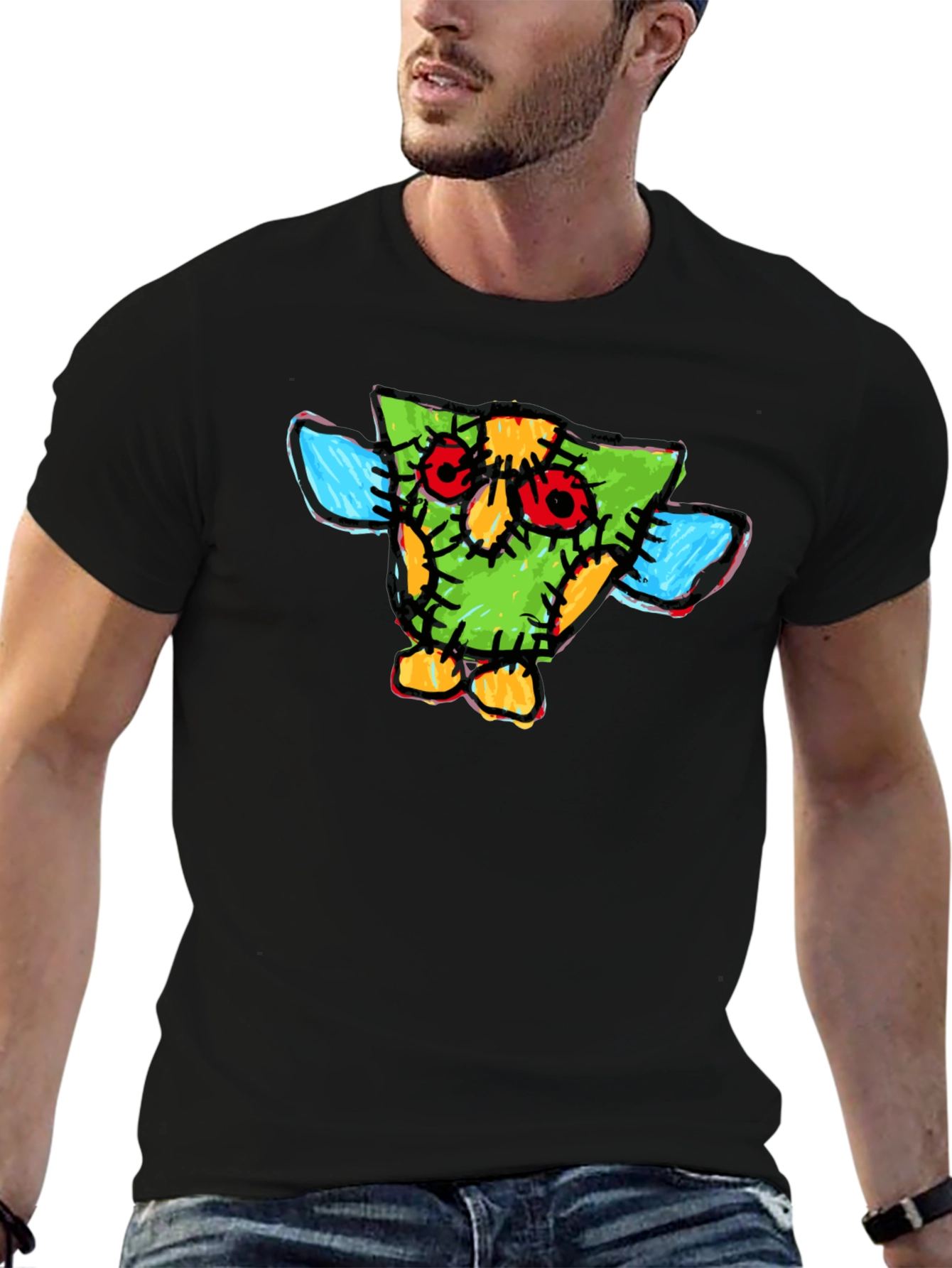 Black Funky Cartoon Owl T-Shirt view 6