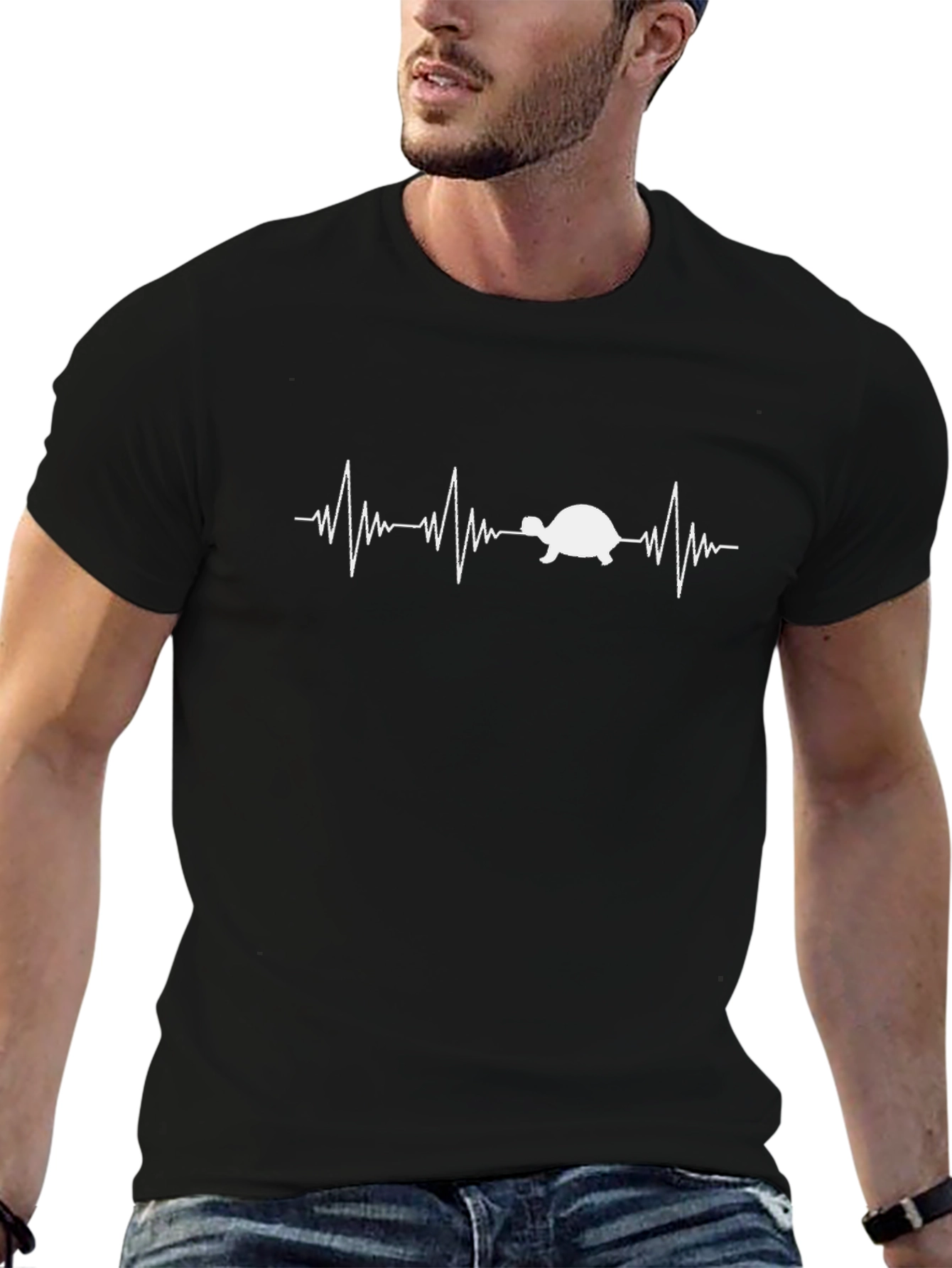 Black Turtle Heartbeat T-Shirt - Black Cotton Tee view 6