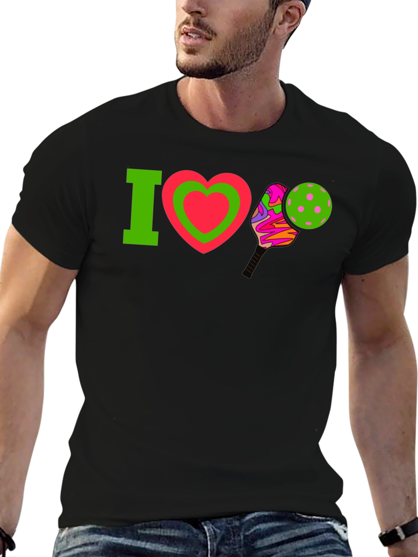 Black I Love Pickleball T-Shirt view 6
