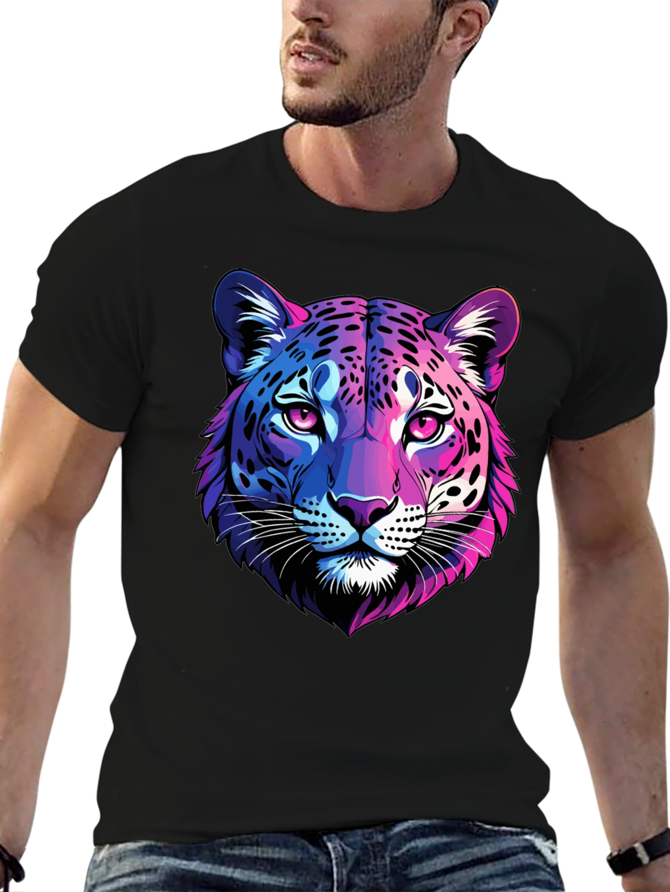 Black Neon Leopard Graphic Tee - Men's Black T-Shirt view 6