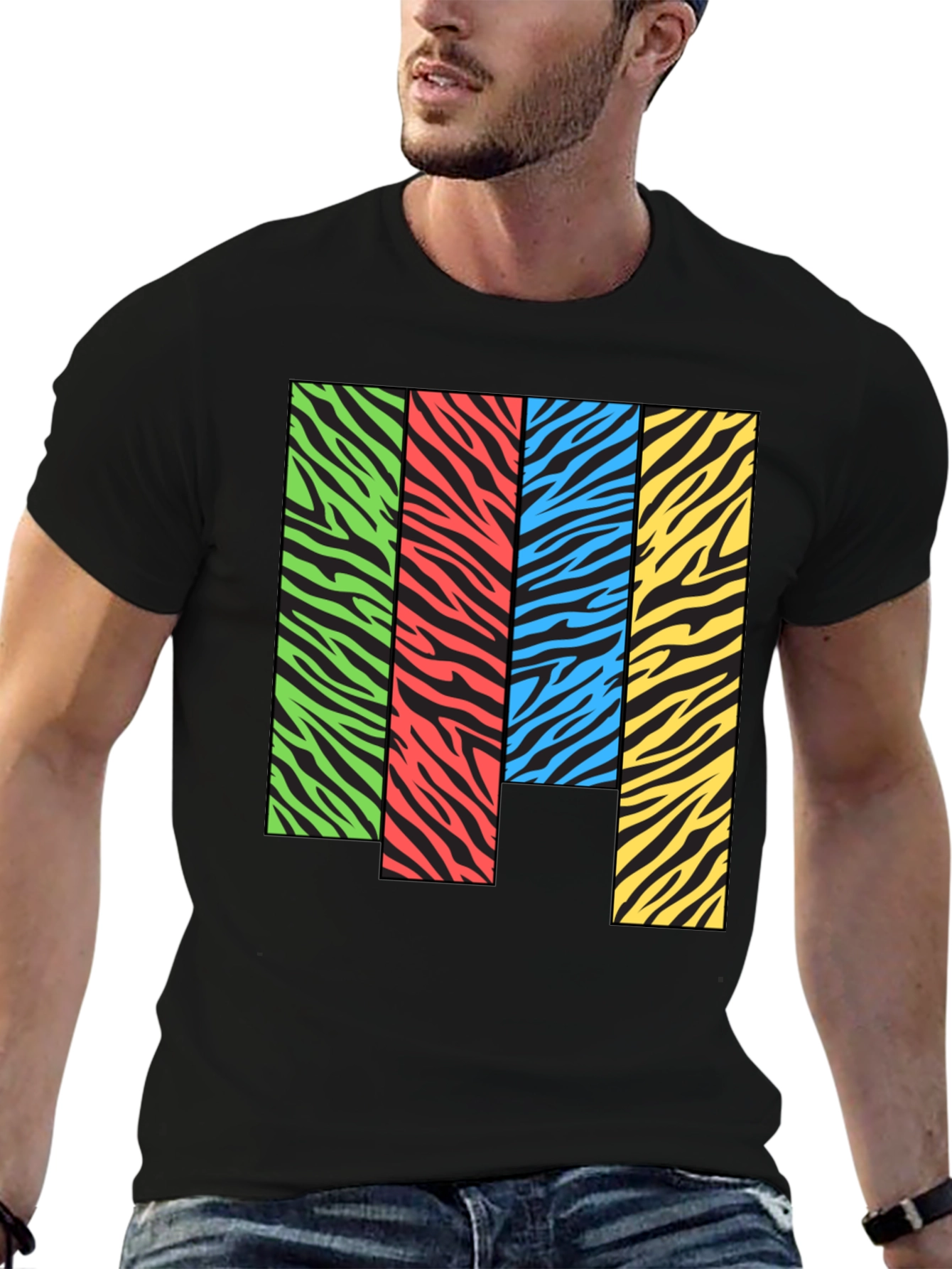 Black Zebra Stripe Color Block Graphic Tee view 6