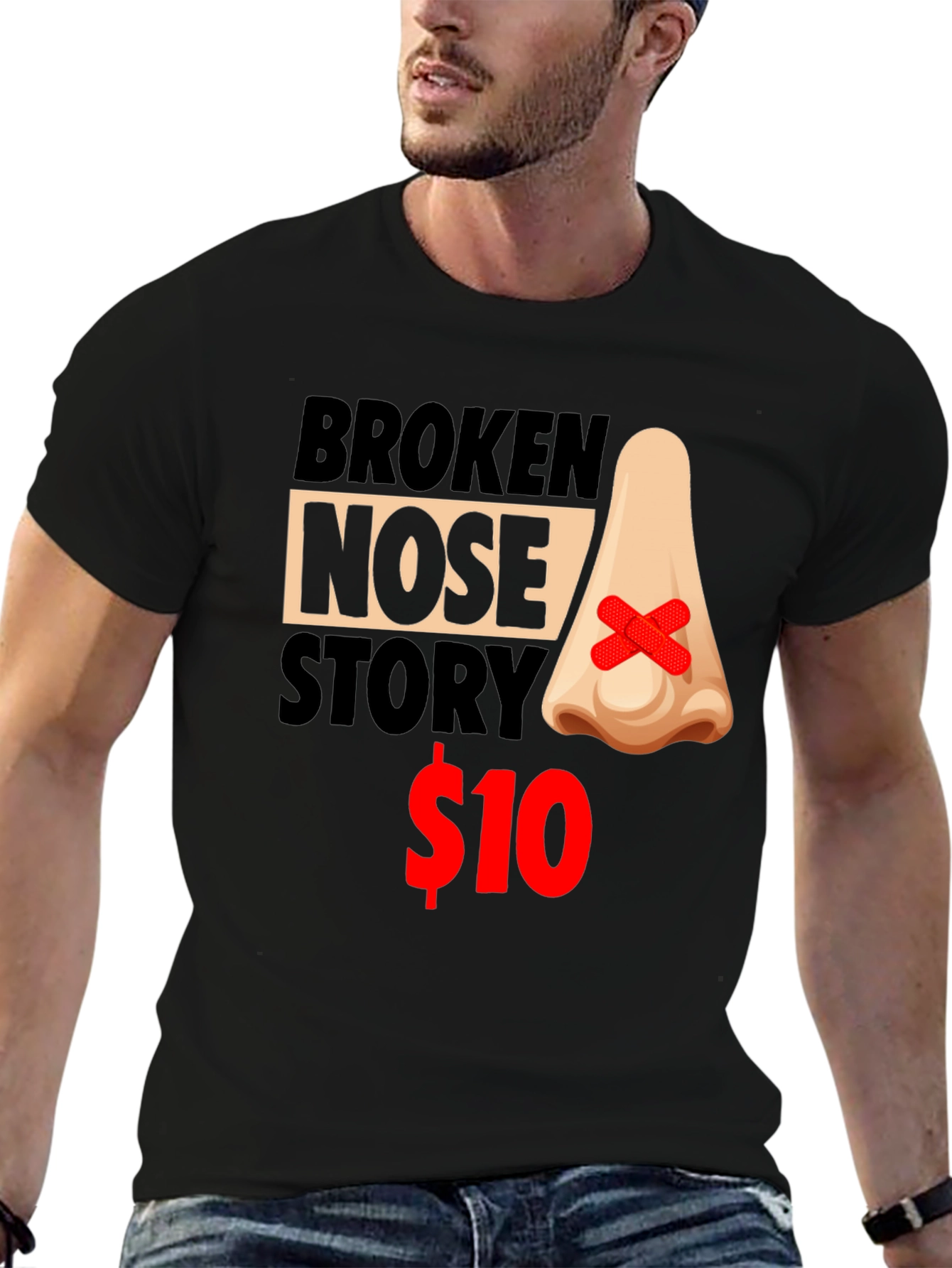 Black Broken Nose Story Graphic Tee - Humorous T-Shirt view 6