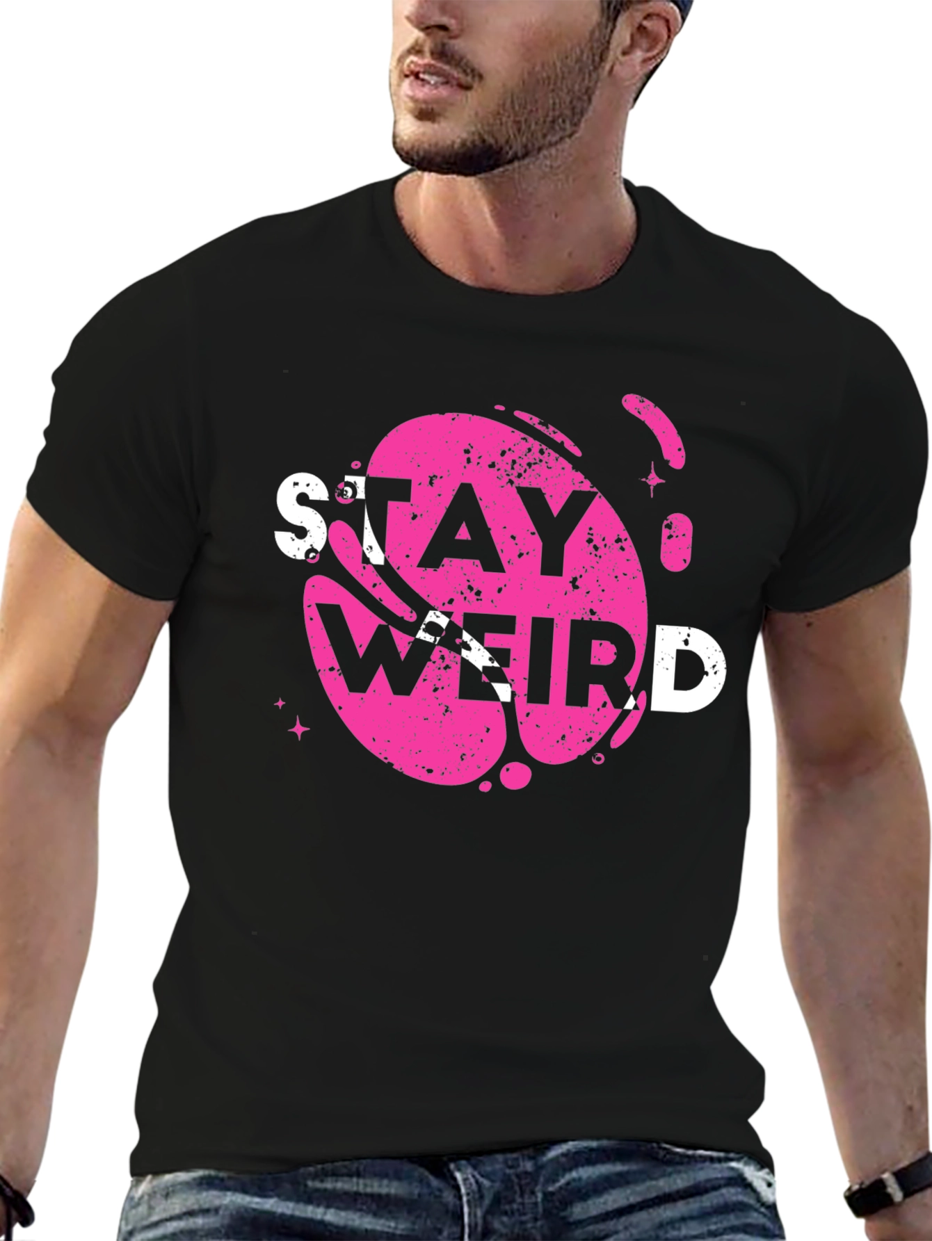 Black Stay Weird Graphic Tee - Trendy Casual Top view 6