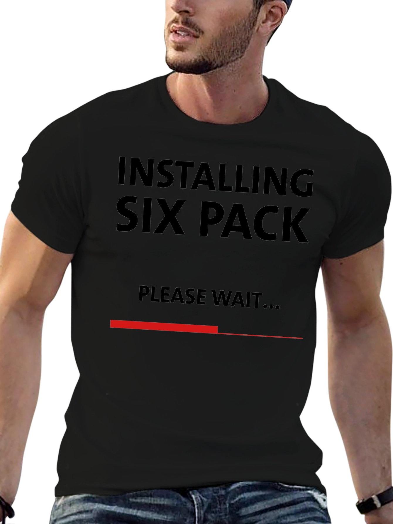 Black Installing Six Pack T-Shirt - Funny Gym Workout Tee view 6
