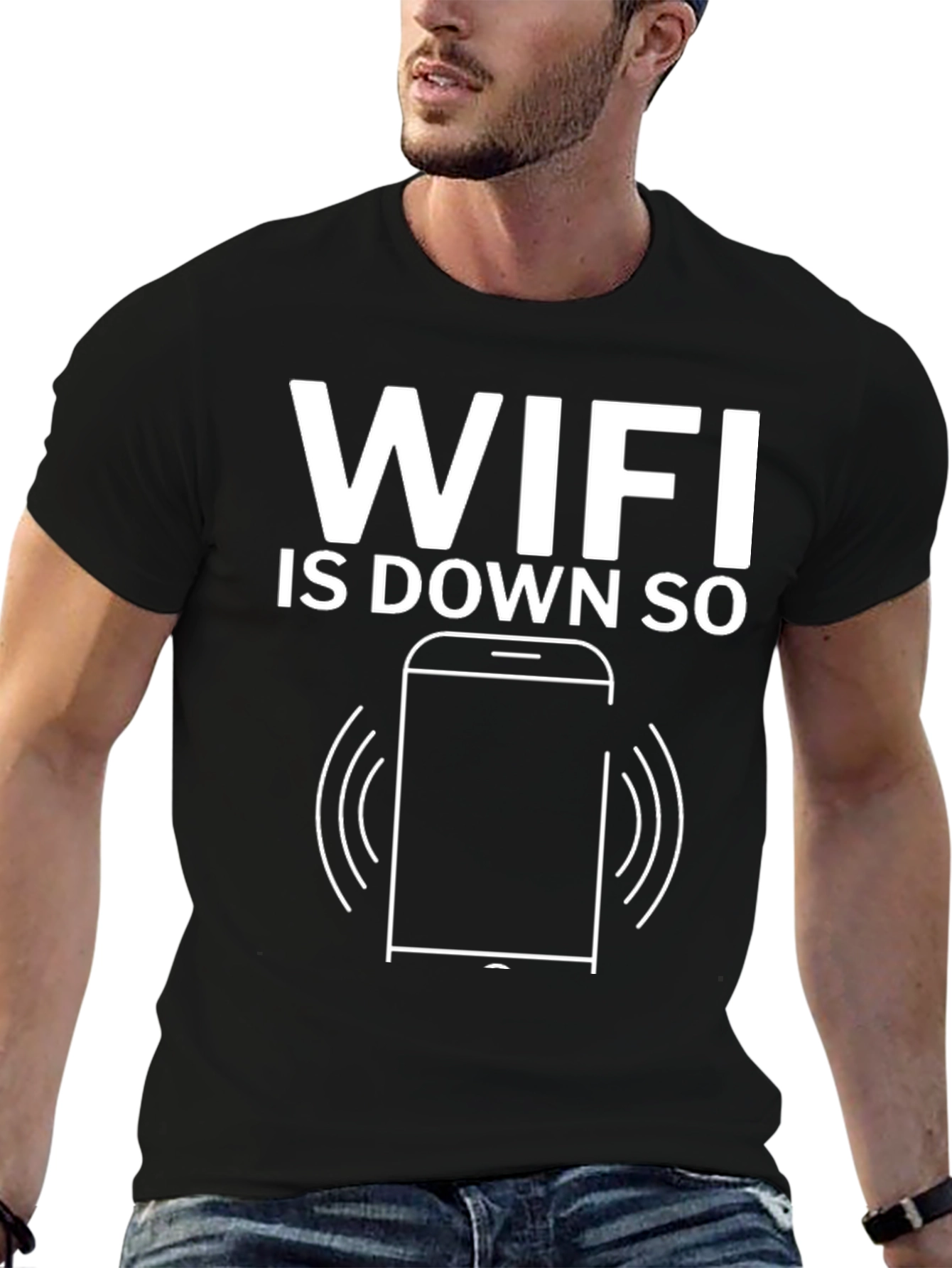 Black Wifi Down T-Shirt - Funny Internet Humor Tee view 6