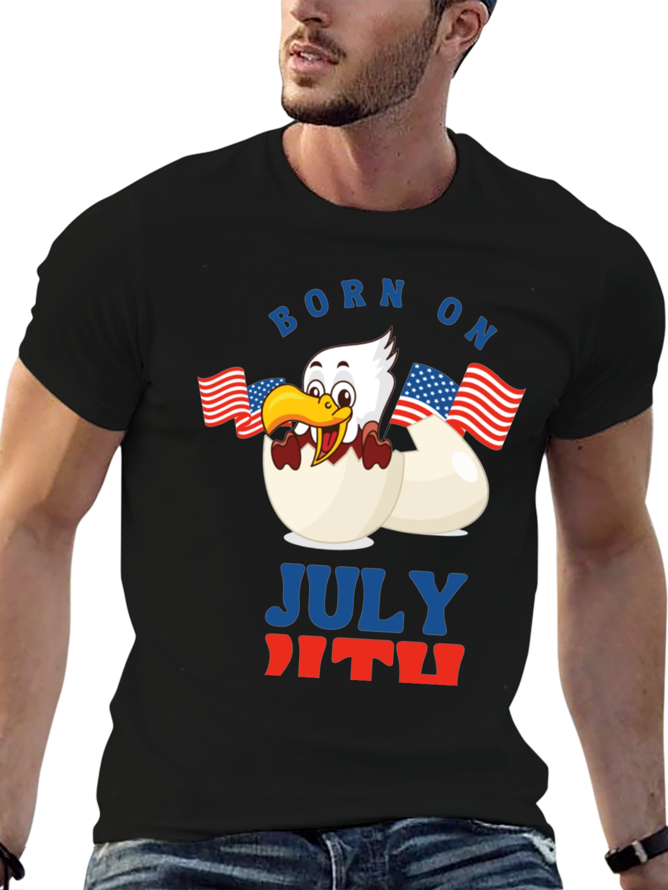 Black Born on July 4th T-Shirt view 6