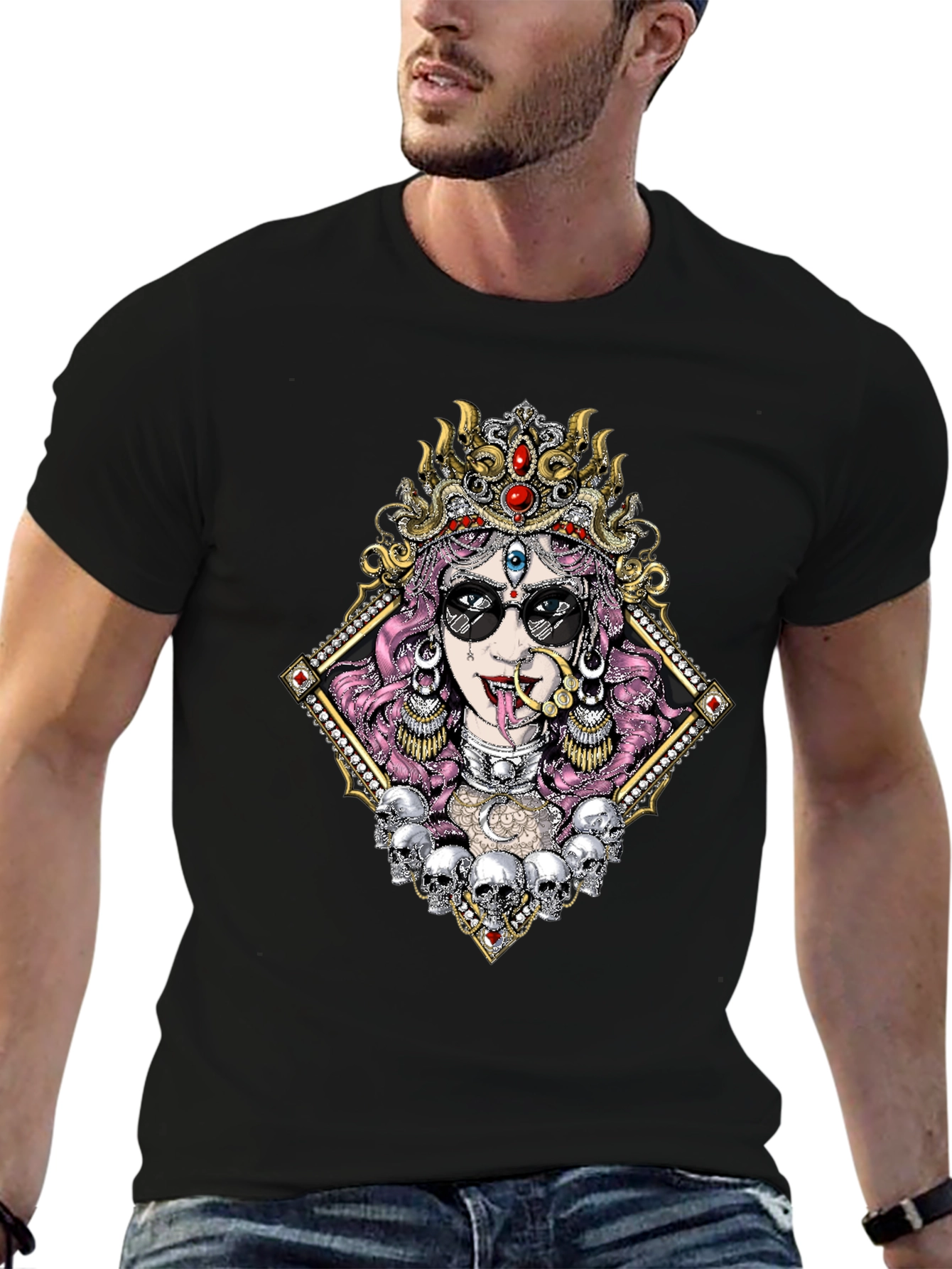 Black Kali T-Shirt with Skull Design view 6