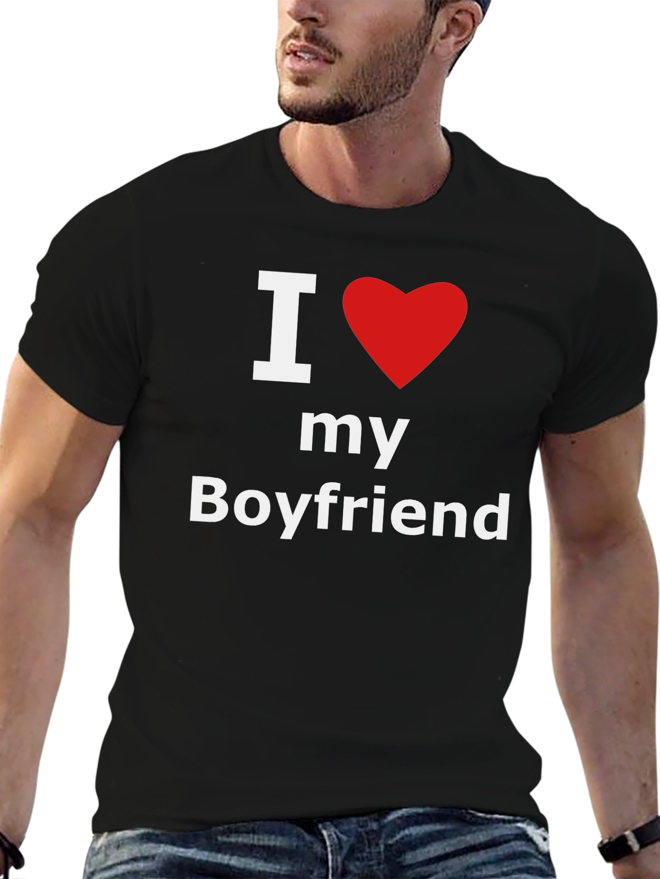 Black I Heart My Boyfriend Black Cotton T-Shirt view 6