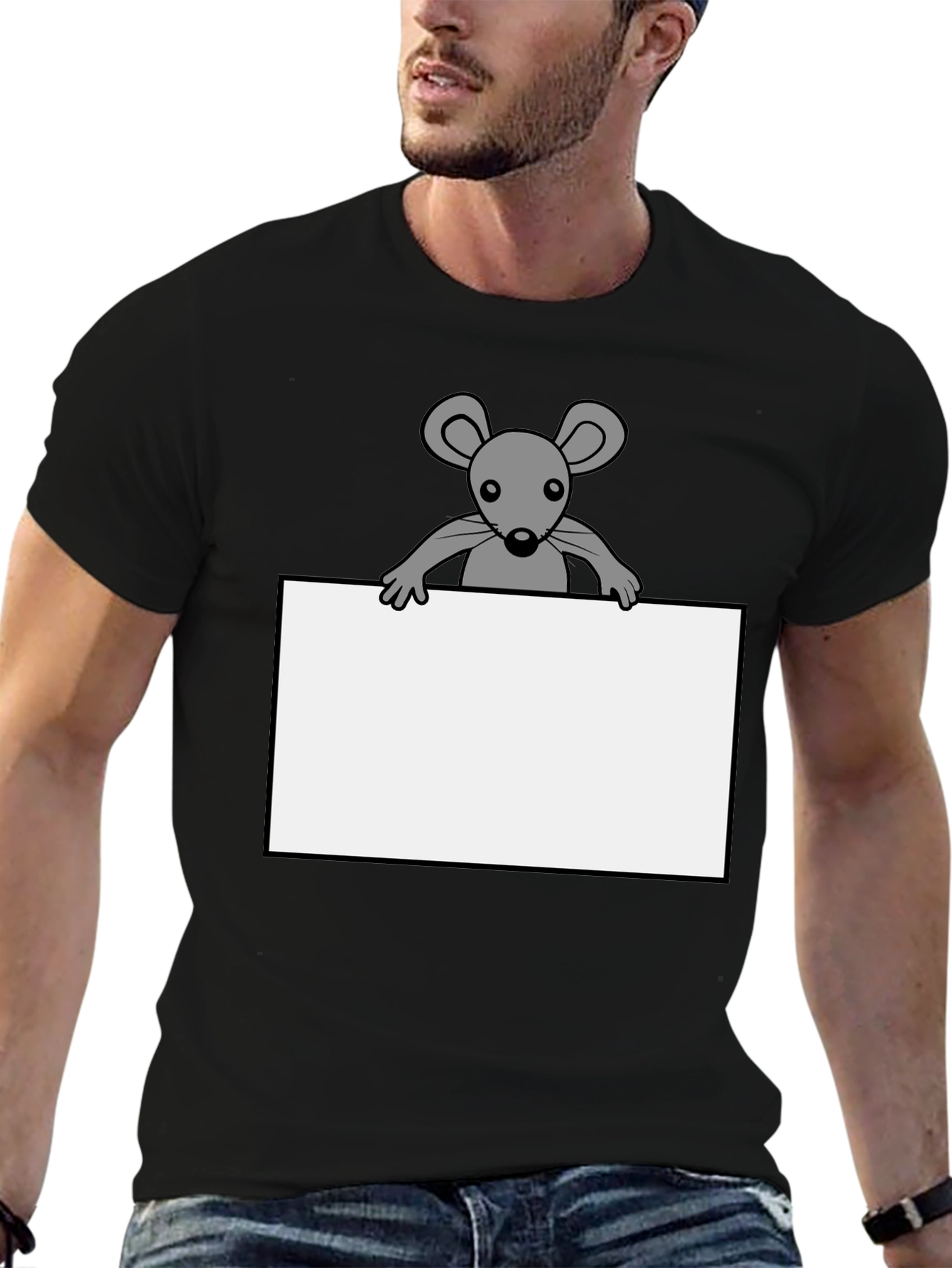 Black Cute Mouse Graphic Tee - Black Cotton T-Shirt view 6