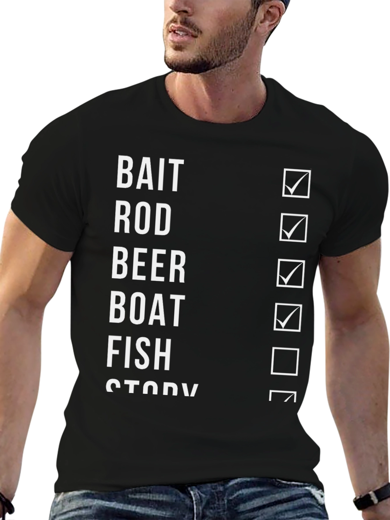 Fishing Checklist T-Shirt - Bait, Rod, Beer, Boat, Fish - 6