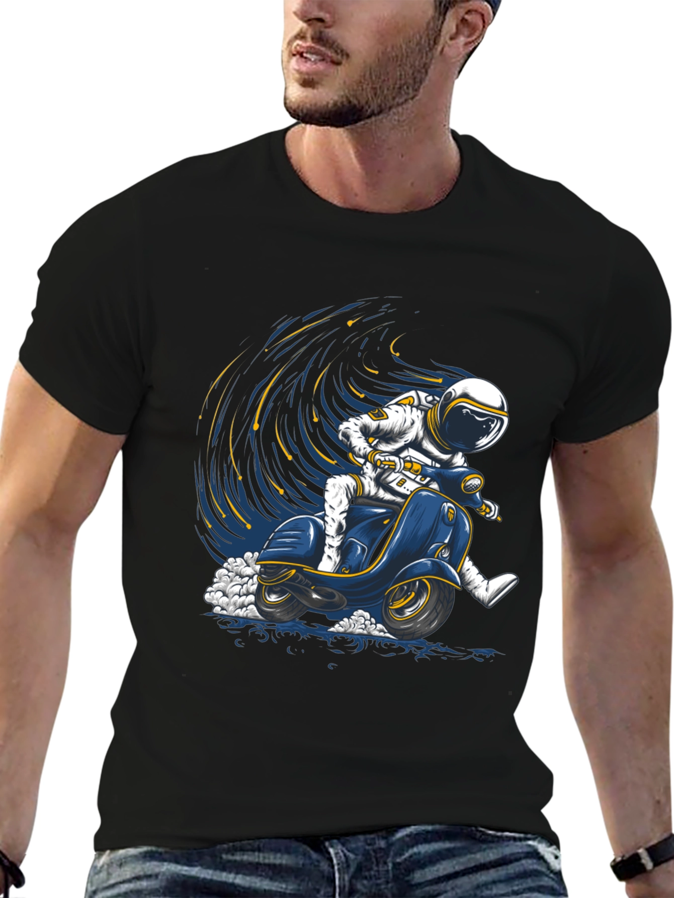 Black Astronaut Scooter Graphic Tee - Space Rider T-Shirt view 6