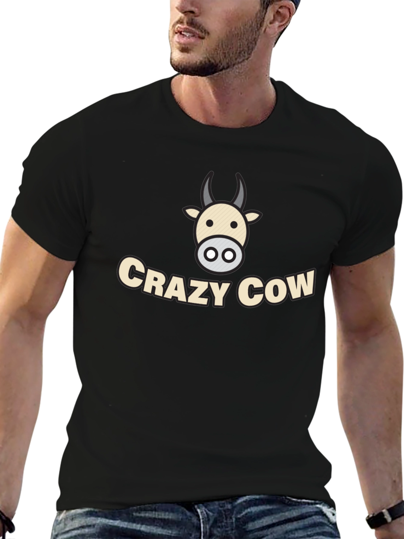 Black Crazy Cow Graphic Tee - Black Cotton T-Shirt view 6