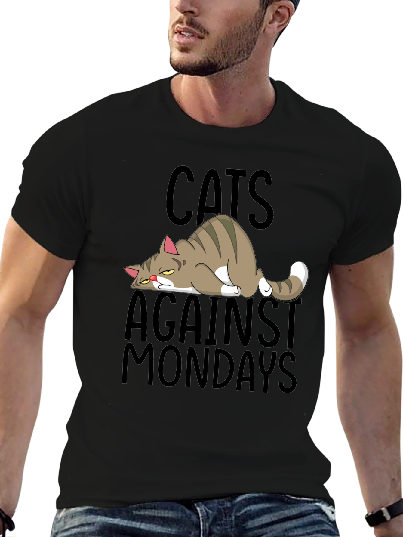 Black Cats Against Mondays Funny Graphic T-Shirt view 6