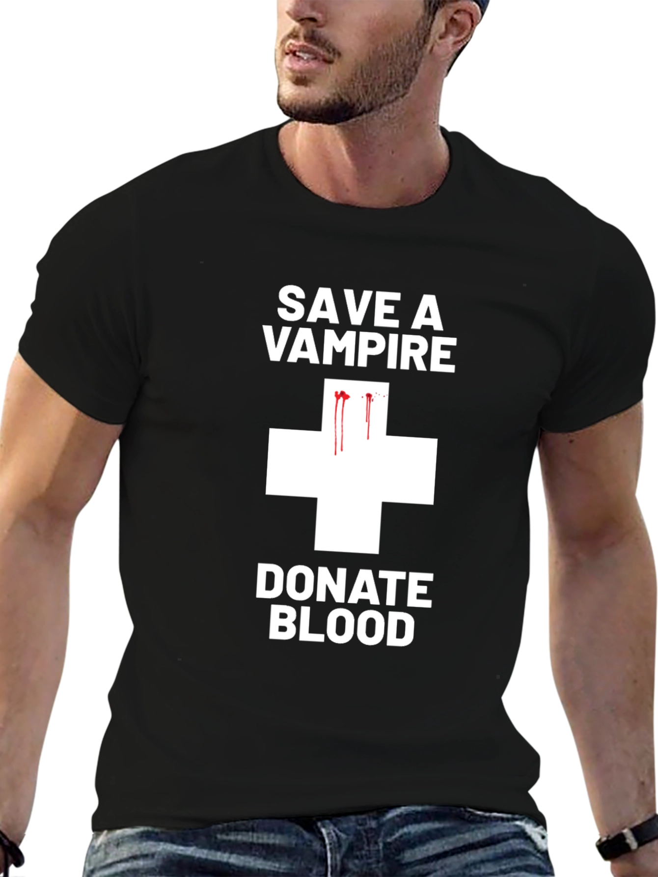 Black Save a Vampire Donate Blood T-Shirt view 6