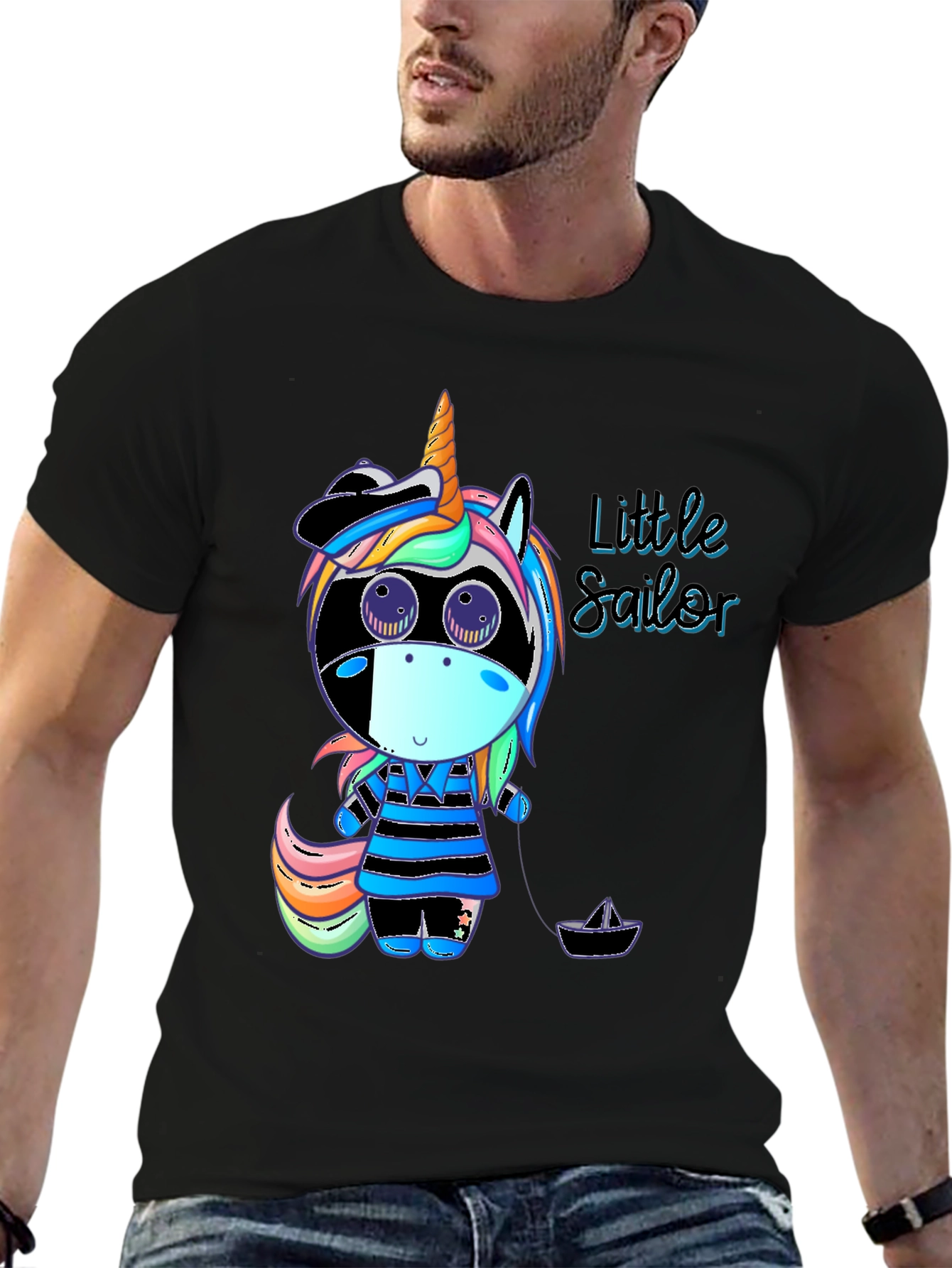 Black Unicorn Sailor Graphic Tee - Cute & Stylish Black T-Shirt view 6