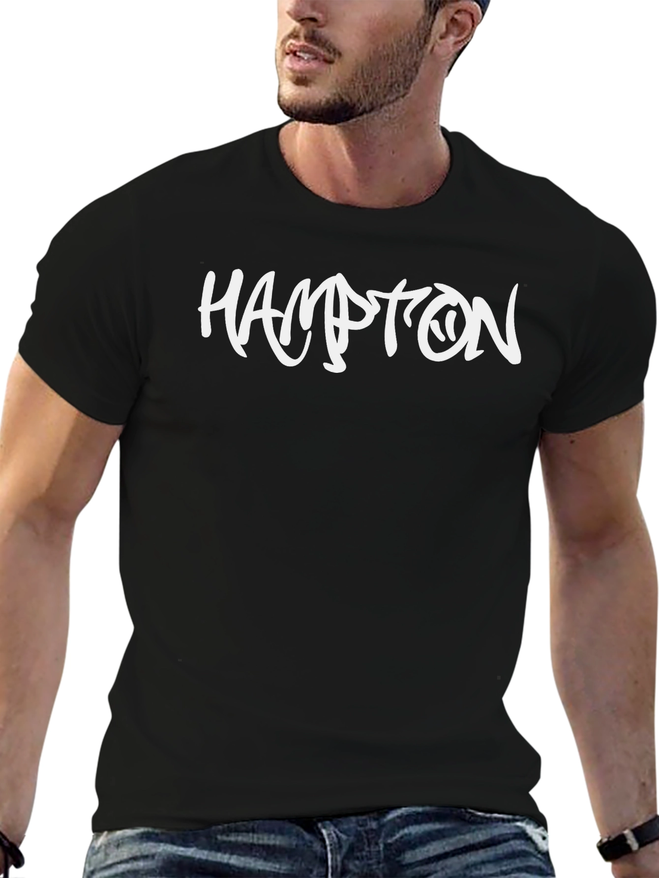 Black Hampton Graphic Print Men's Black T-Shirt view 6