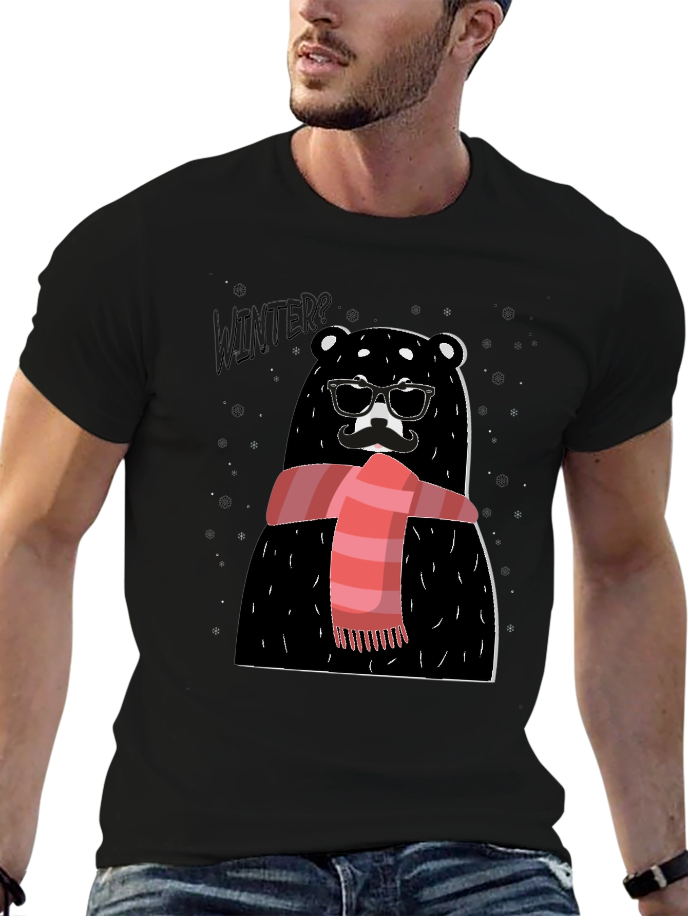 Black Winter Bear Graphic Tee - Stylish Holiday Design view 6