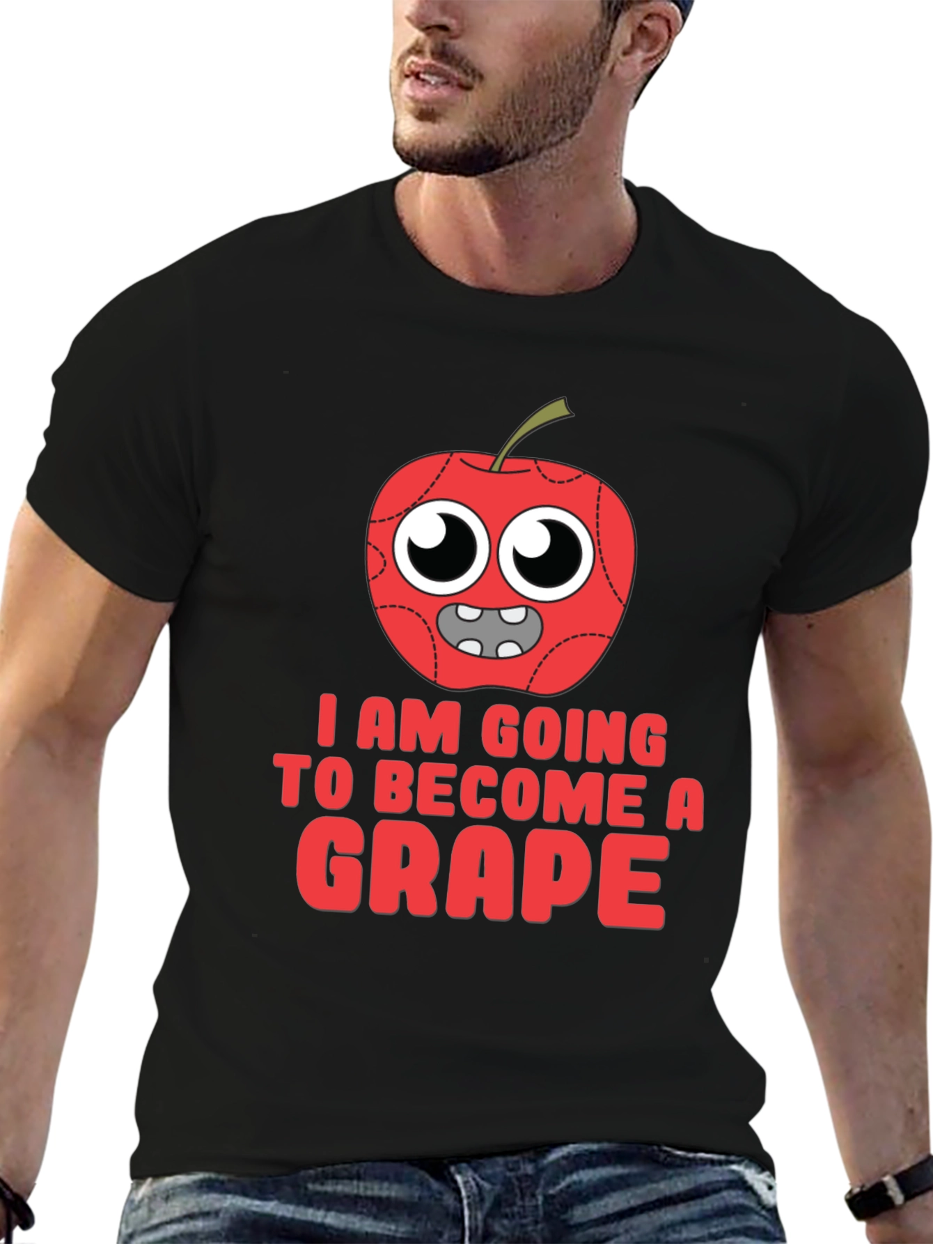 Black Funny Apple Becoming Grape Graphic T-Shirt view 6