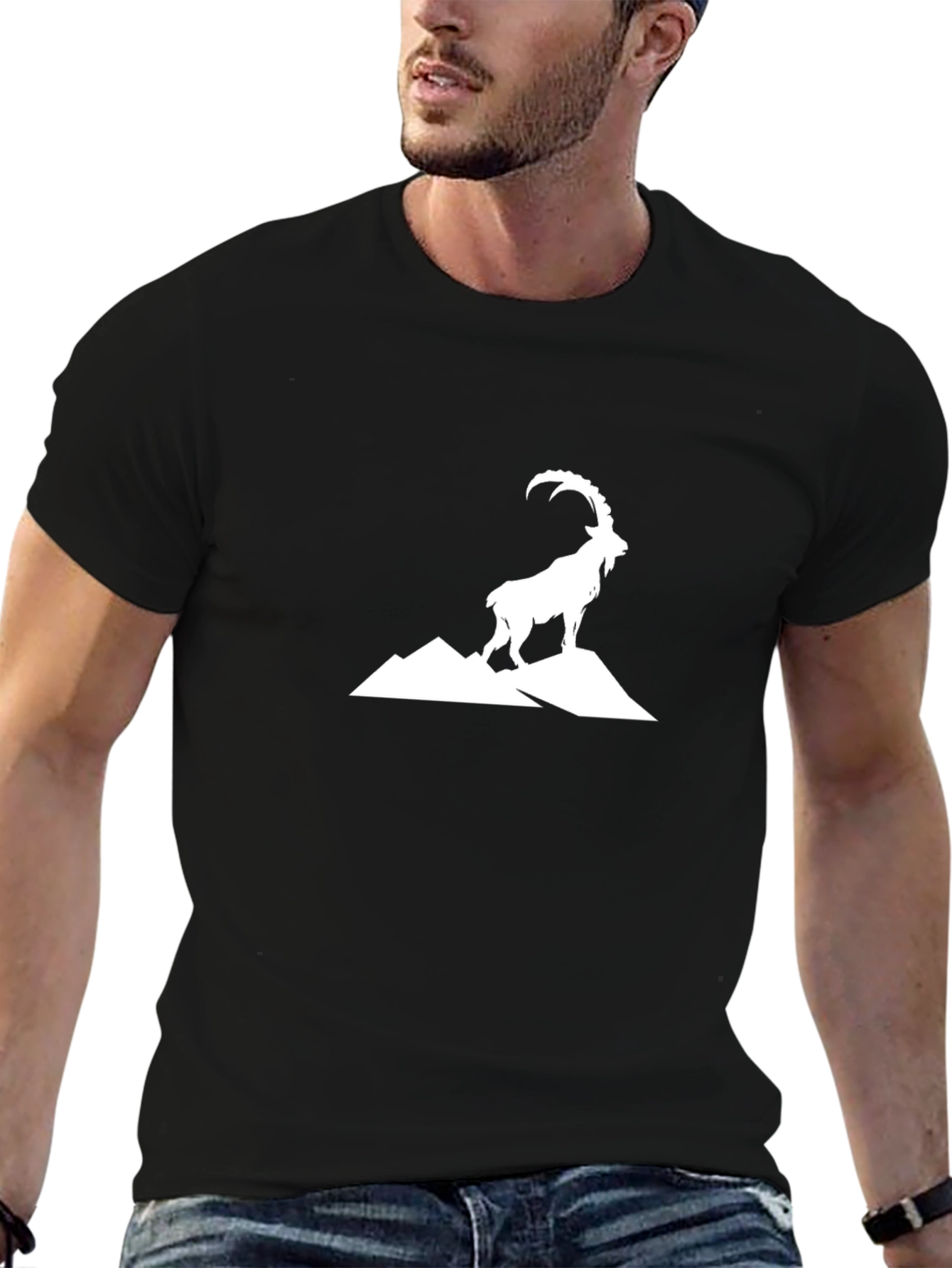 Black Mountain Goat Graphic Tee - Black Cotton T-Shirt view 6