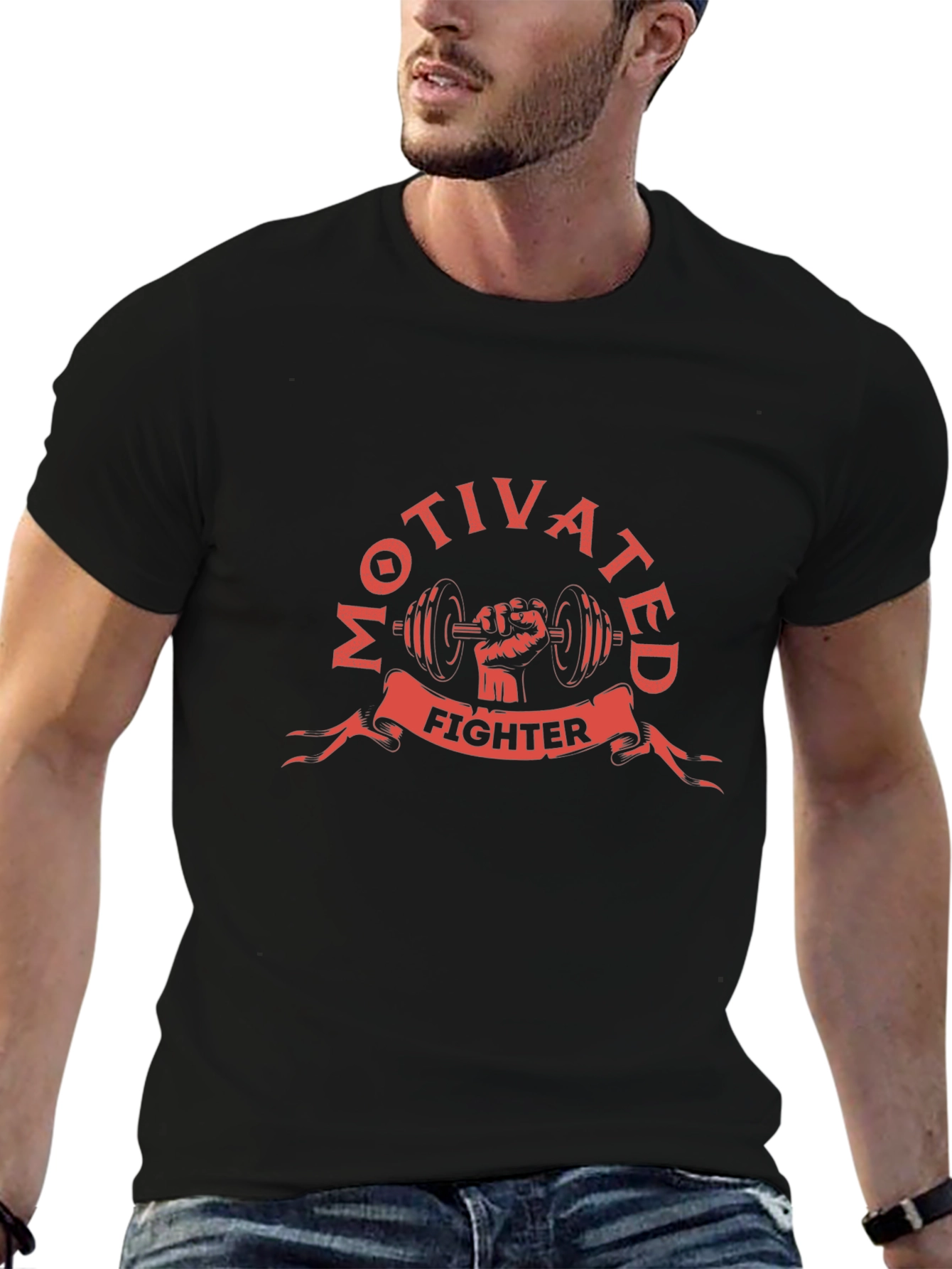 Black Motivated Fighter Black Graphic Tee view 6