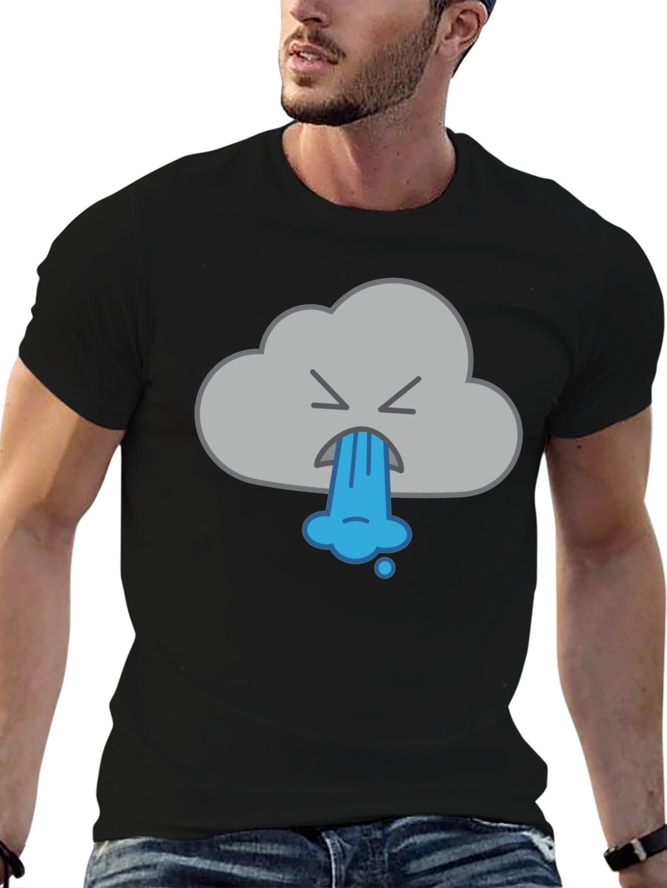 Black Funny Vomiting Cloud Graphic Tee - Black view 6