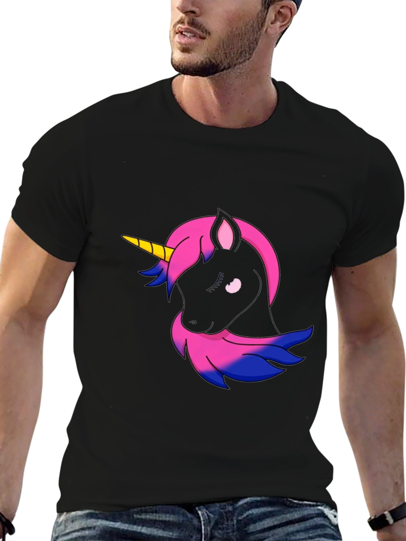 Black Bisexual Pride Unicorn Graphic Tee - Black view 6